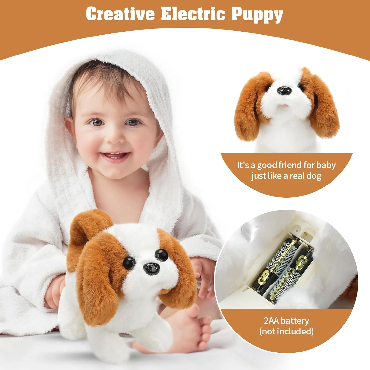 Plush Saint Bernard Toy Puppy Electronic Interactive Dog - Walking, Barking, Tail Wagging