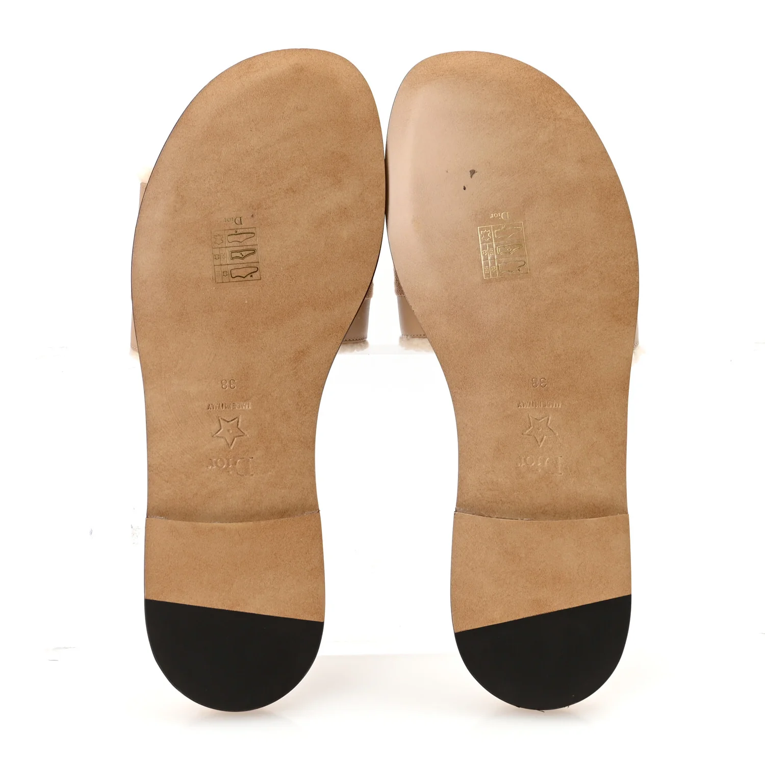 Suede Goatskin Shearling Embroidered Dway Slide Sandals 38 Cookie