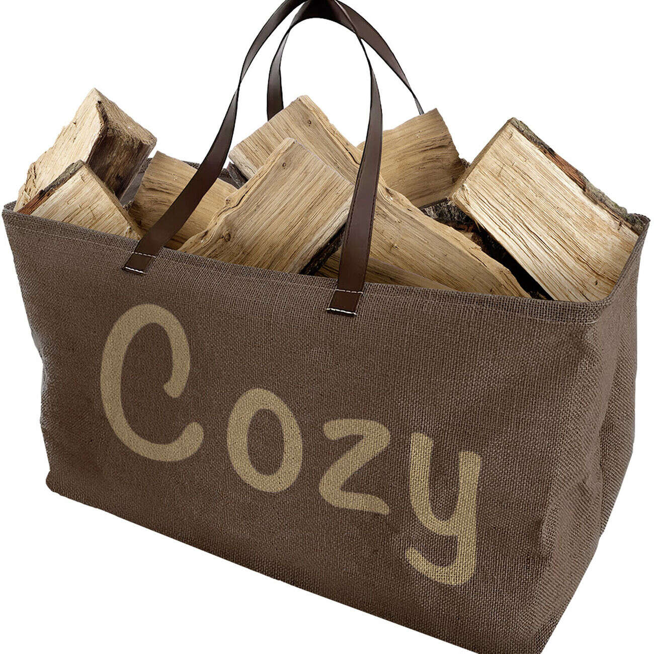 Sac porte-bûches inscription Cozy 64x30xH40cm