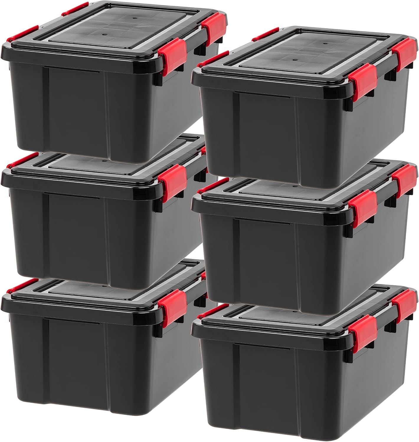 IRIS USA 6-Pack 19 Qt Storage Bins with Gasket Lids, Black/Red