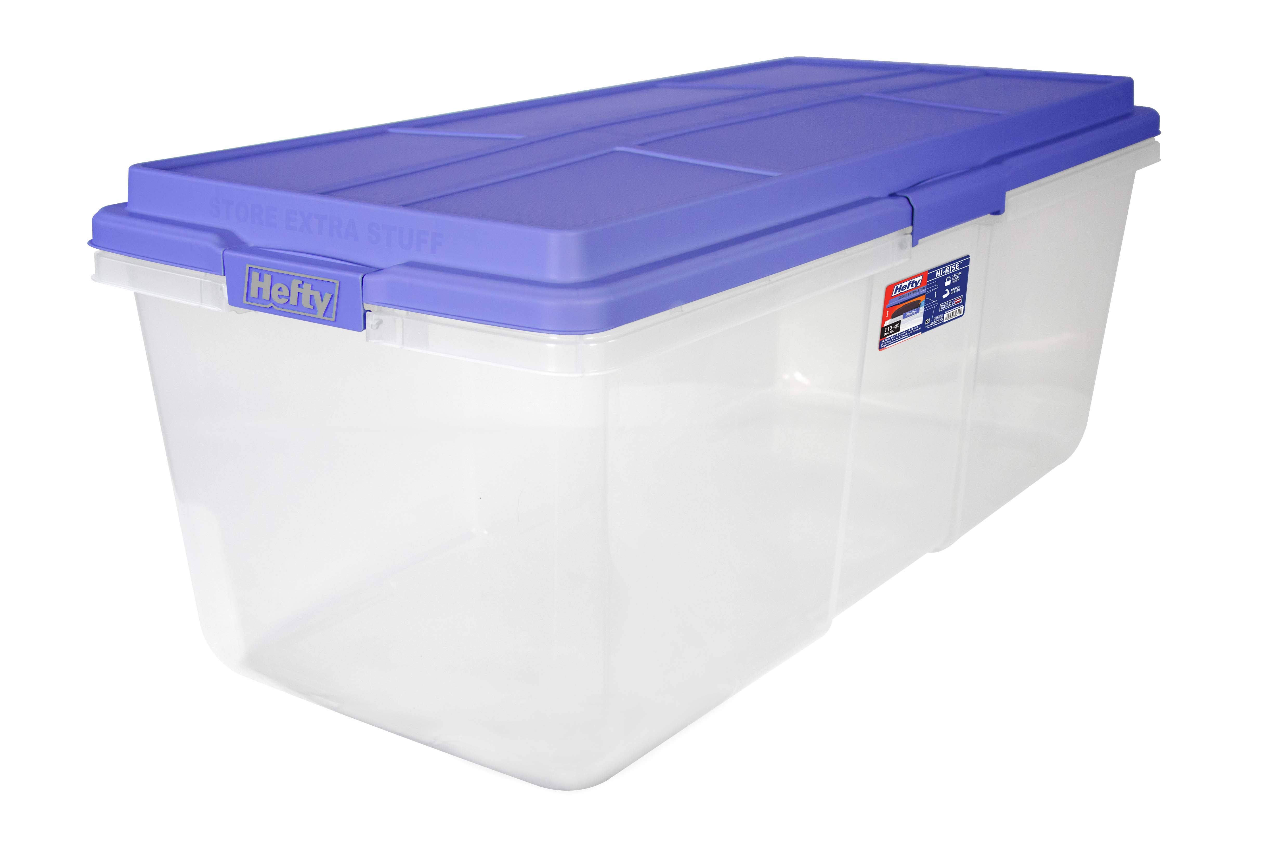 Hefty 113 Qt. Clear Storage Bin with Blue Hi-Rise Lid