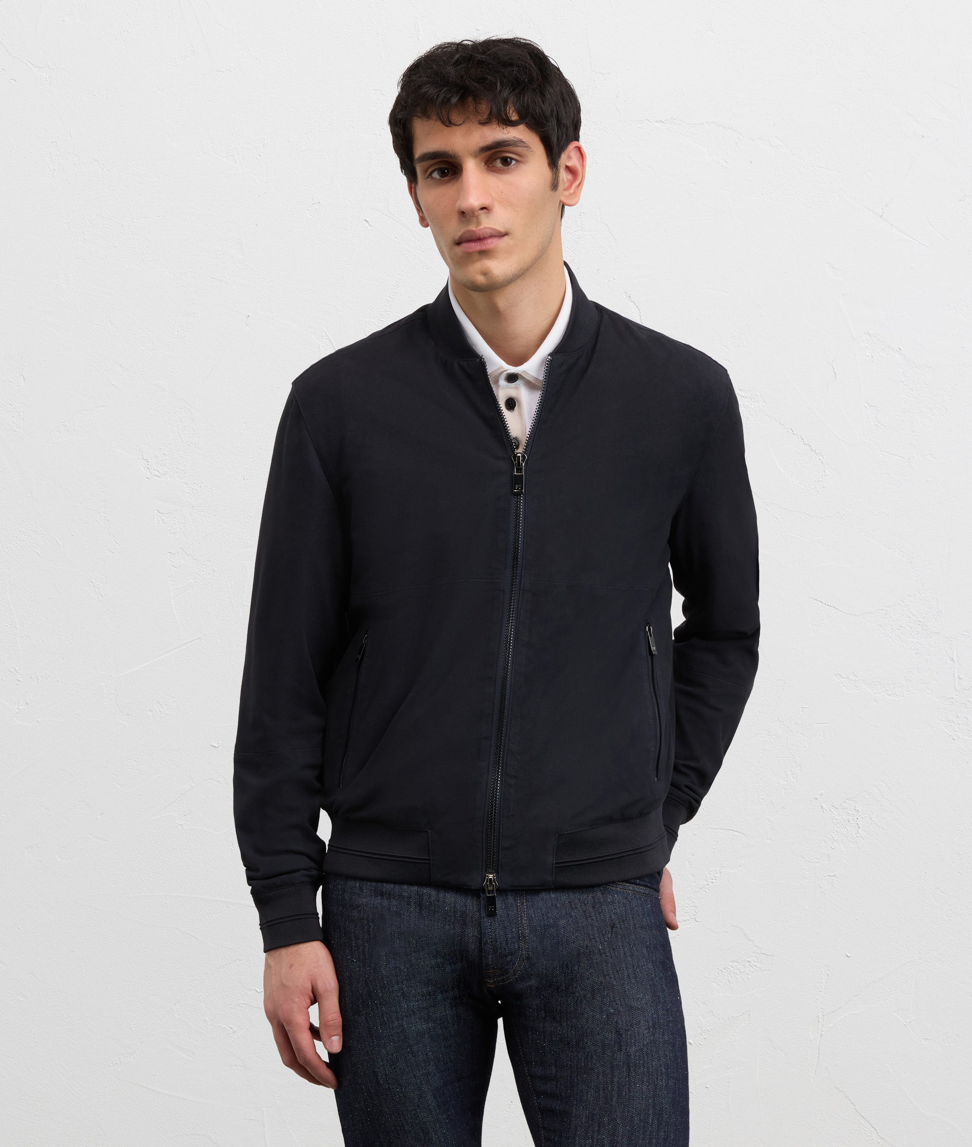 NAVY BLUE GOAT SUEDE ULTRA LIGHTWEIGHT BOMBER JACKET