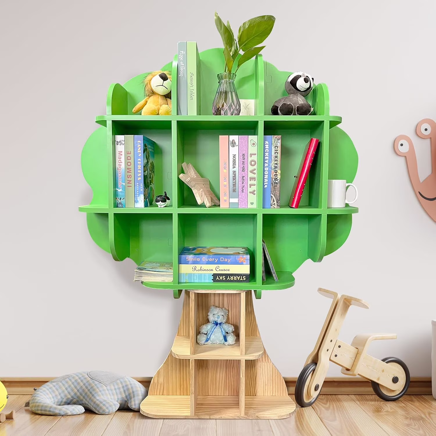 Kids Bookshelf - 5 Tier Kids Bookcase, Green Bookshelf for Children and Toddlers, Wooden Bookshelf for Classroom, Playroom, Bedroom, Nursery