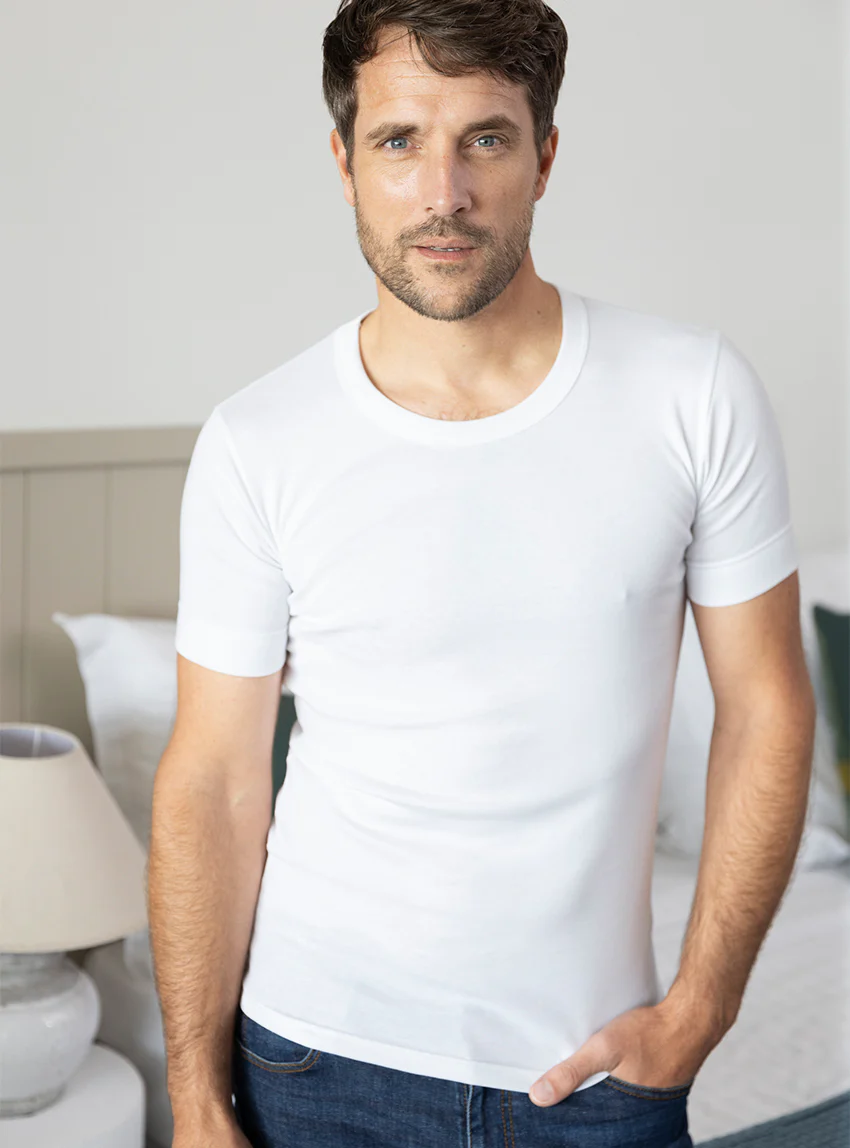 Tee-shirt homme en coton ras du cou blanc