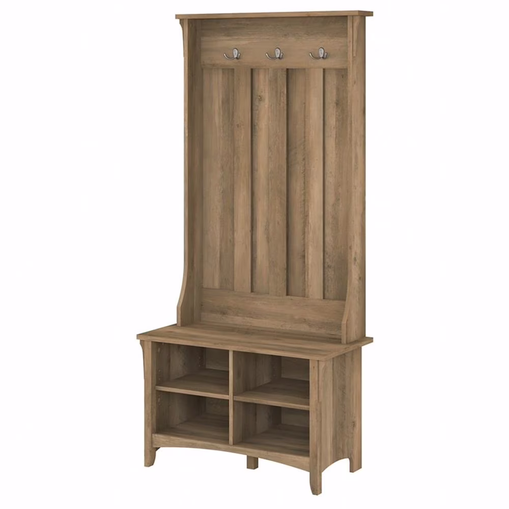 Pemberly Row Hall Tree w/ Shoe Storage Bench in Antique White - Engineered Wood(Antique White)
