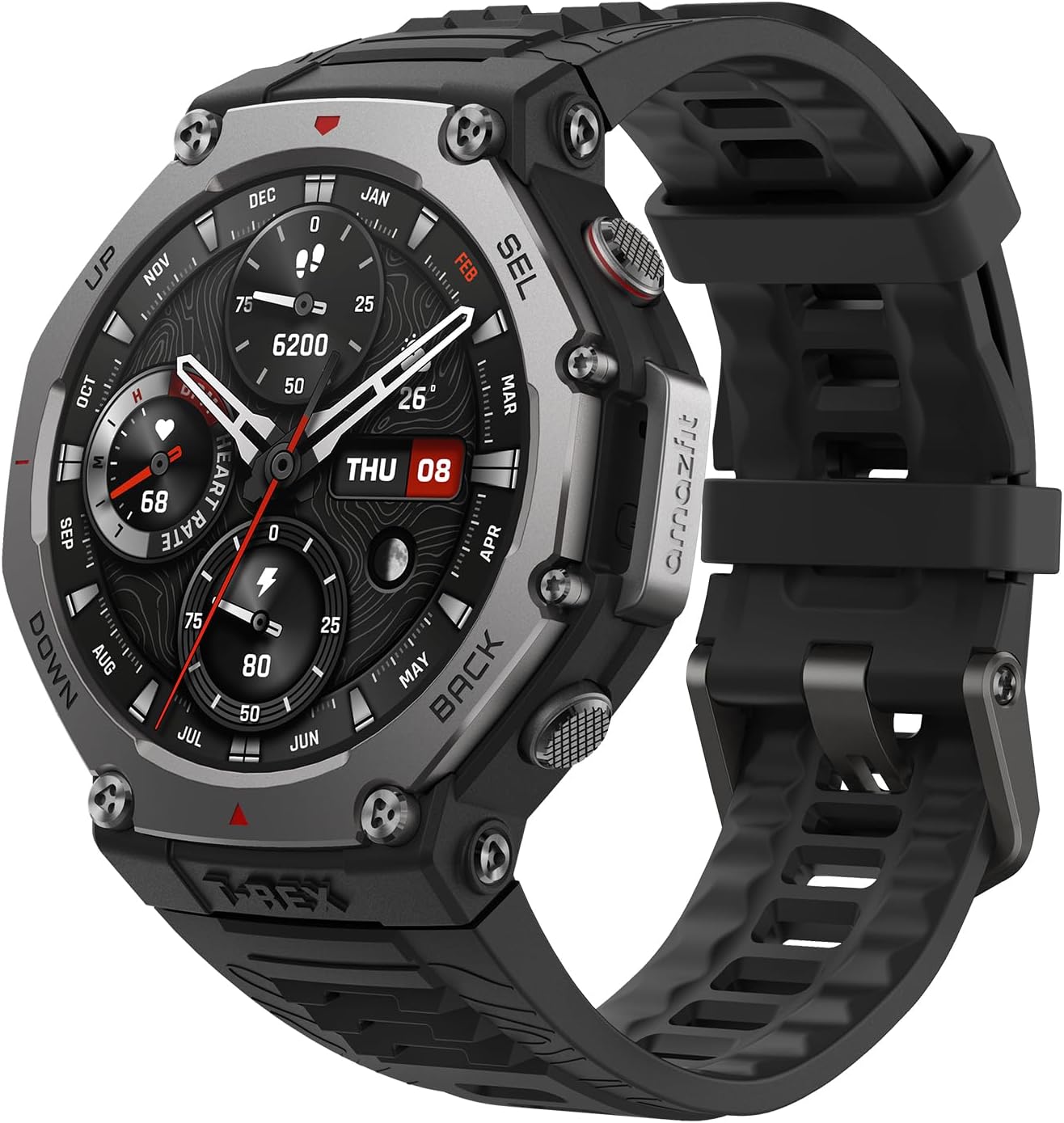 Amazfit T-Rex 3 Rugged/Military Smart Watch 48mm  GPS (with Privacy)  Offline Maps  Long Battery Life 328 Feet Water-Resistant  170 Fitness/Sport Modes  AI  Voice Control  for Android or iPhone  Black