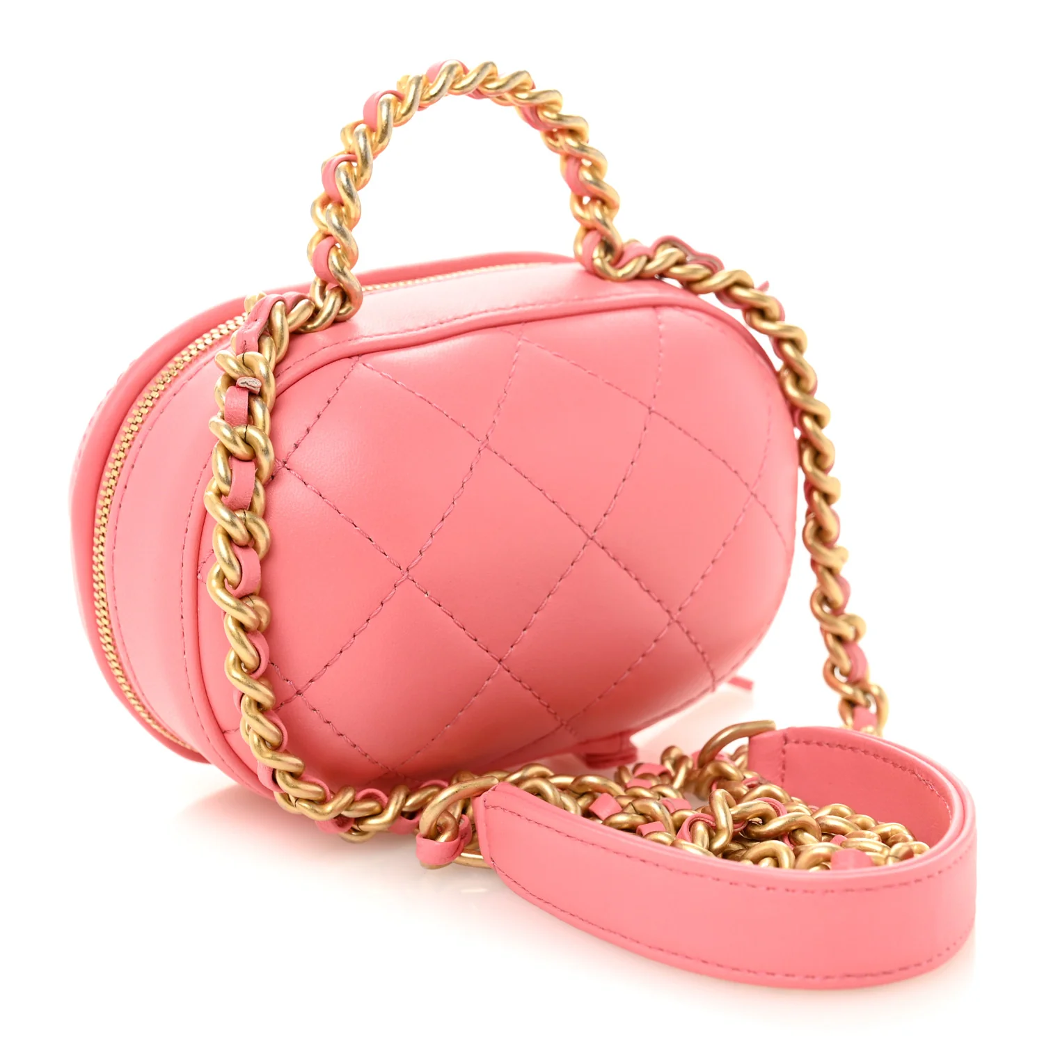 Lambskin Quilted CC Bubble Vanity Case With Chain Pink