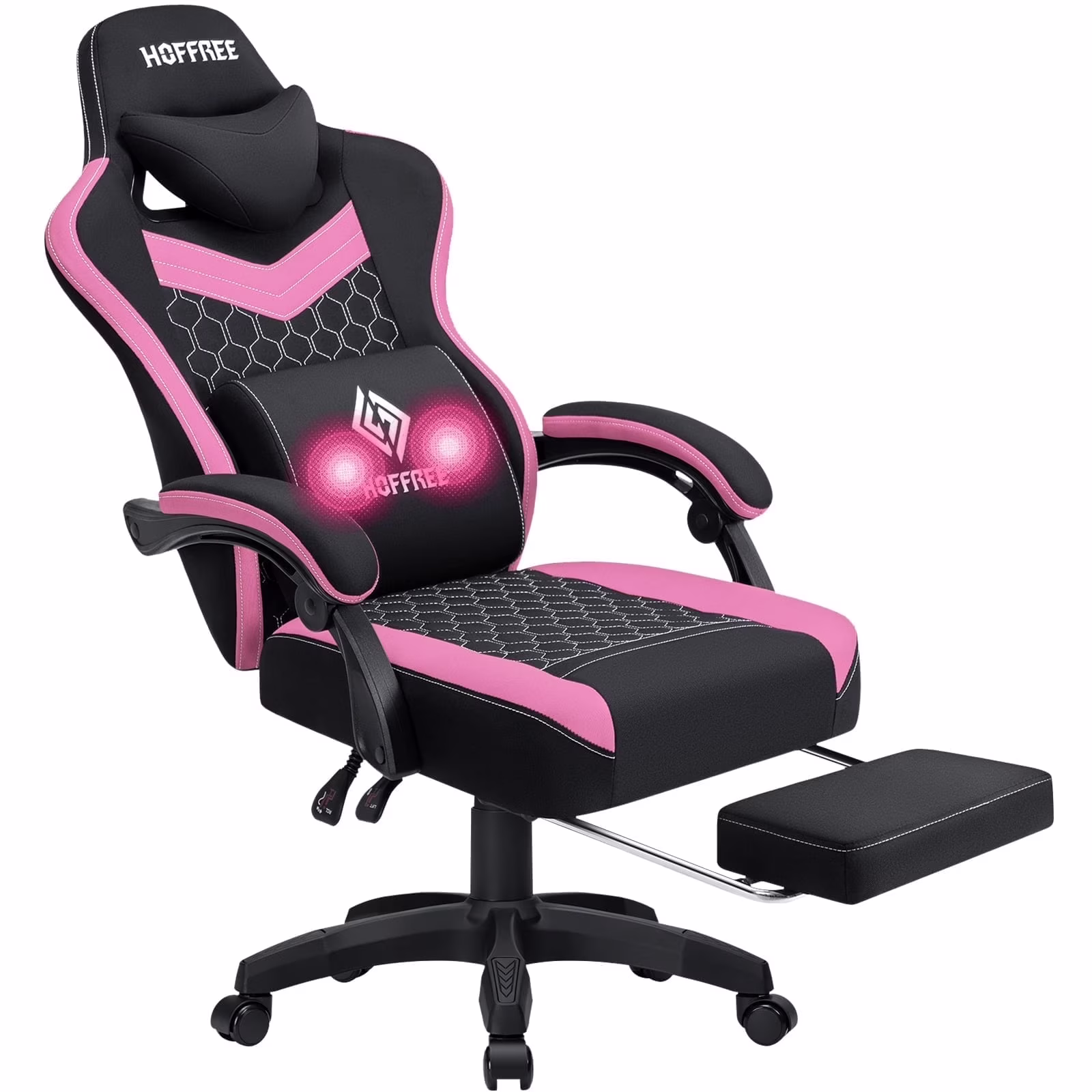 Gaming Chair with Massage Fabric Office Chair with footrest for Adults, Ergonomic Gamer Chair with Headrest and Lumbar Support for Office Gaming, 440 LBS(Black) - Image 5