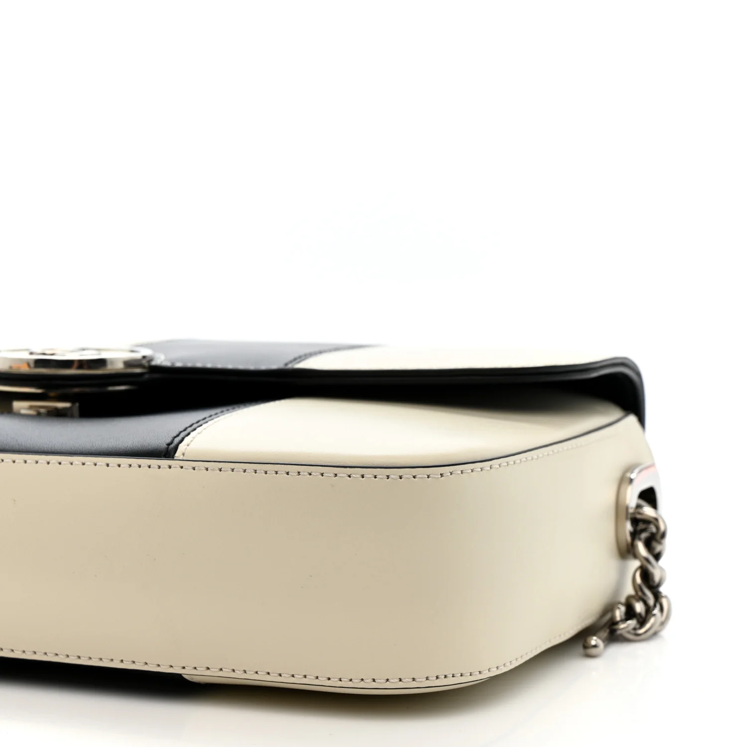 Senna Calfskin Lines Petite GG Top Handle Shoulder Bag Black Mystic White