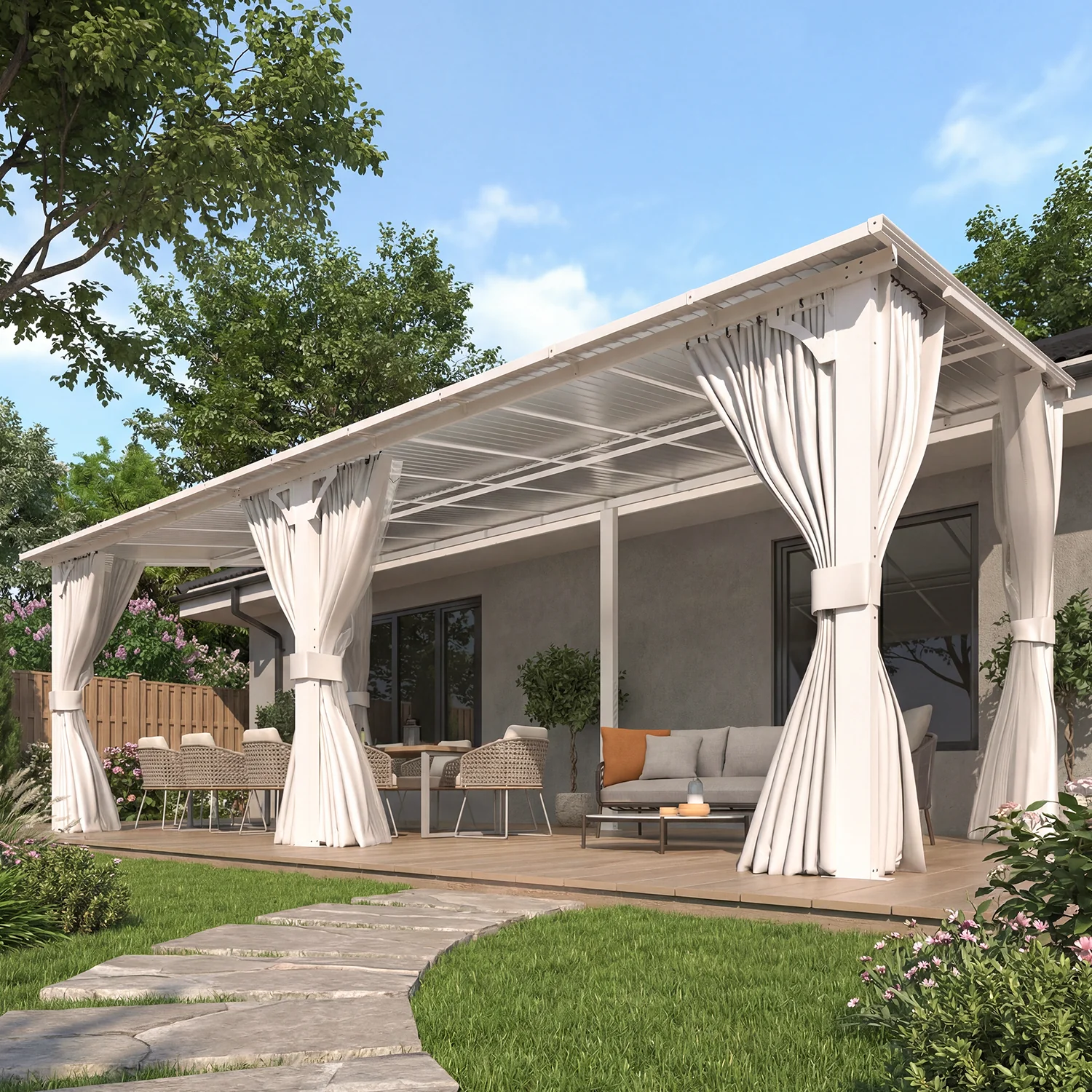 AECOJOY 20'x10' Wall Gazebo with Curtains and Mosquito Netting, White