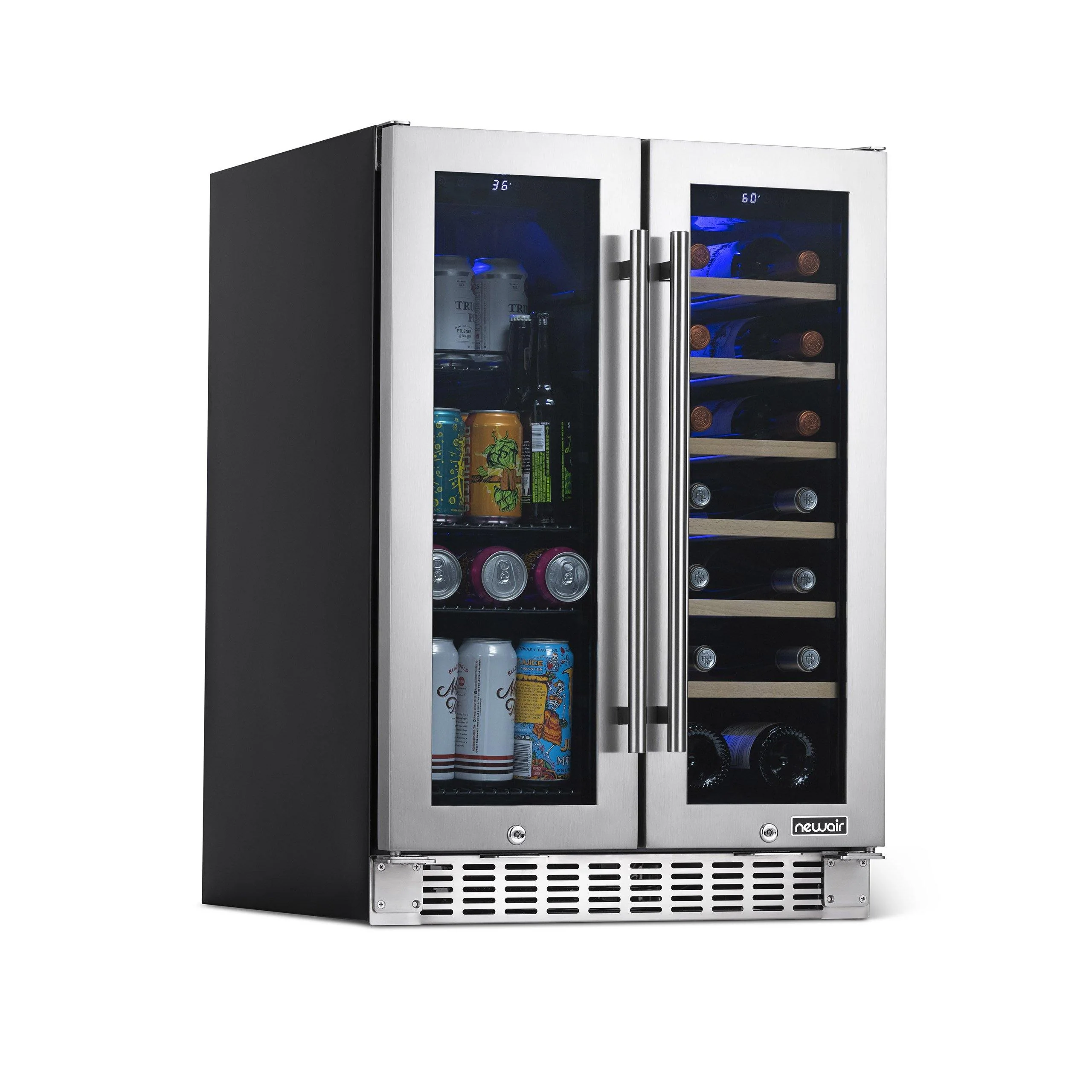 Newair 58-Can, 18-Bottle Premium Built-in Dual Zone Beverage Fridge - 24