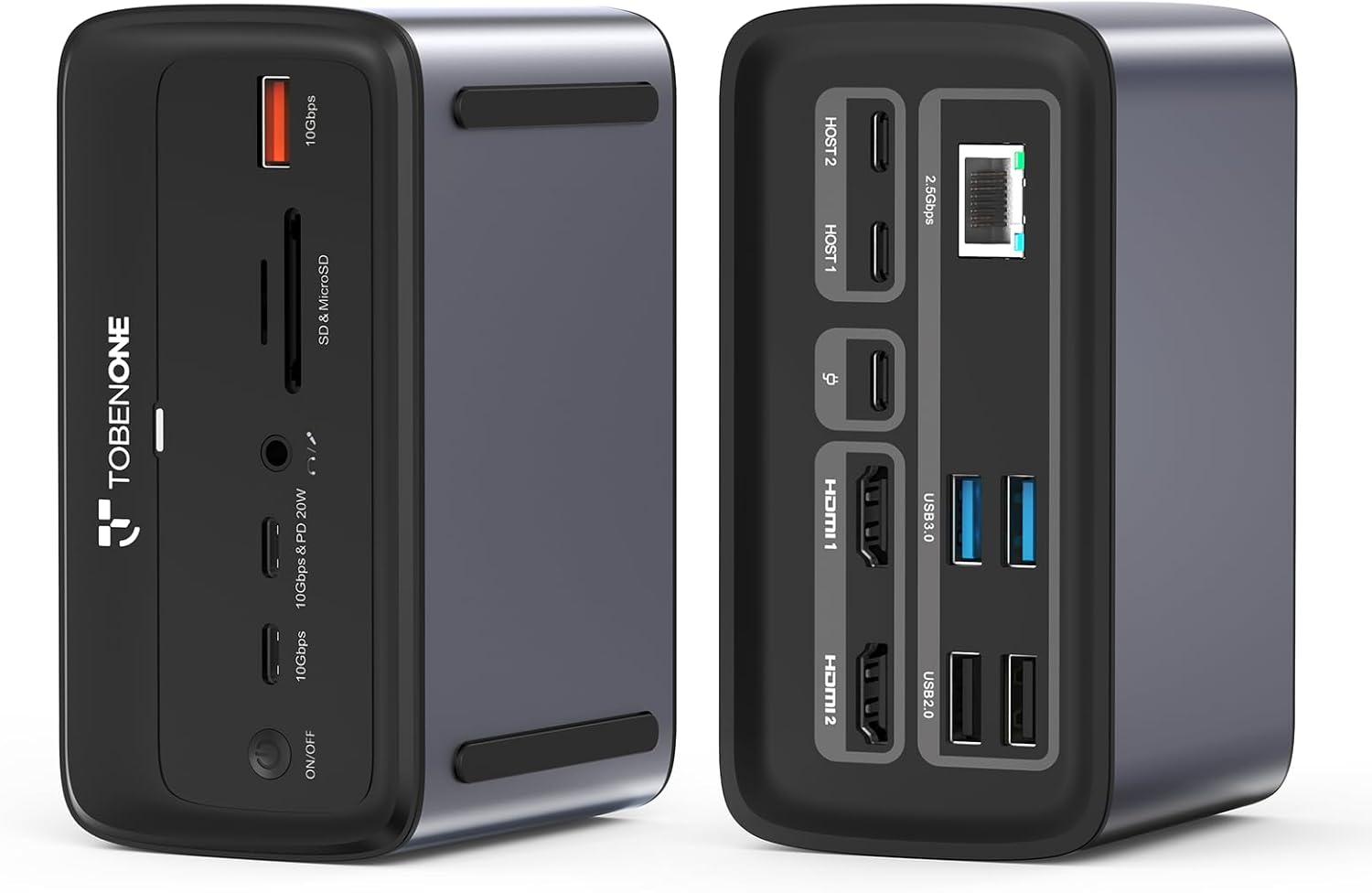 TobenONE MacBook Docking Station Dual 4K@60Hz  16-in-2 USB C Docking Station with 2 HDMI Ports  7 USB Ports  100W GaN Power Supply & 20W Charging  2.5Gbps Ethernet  for Home & Office