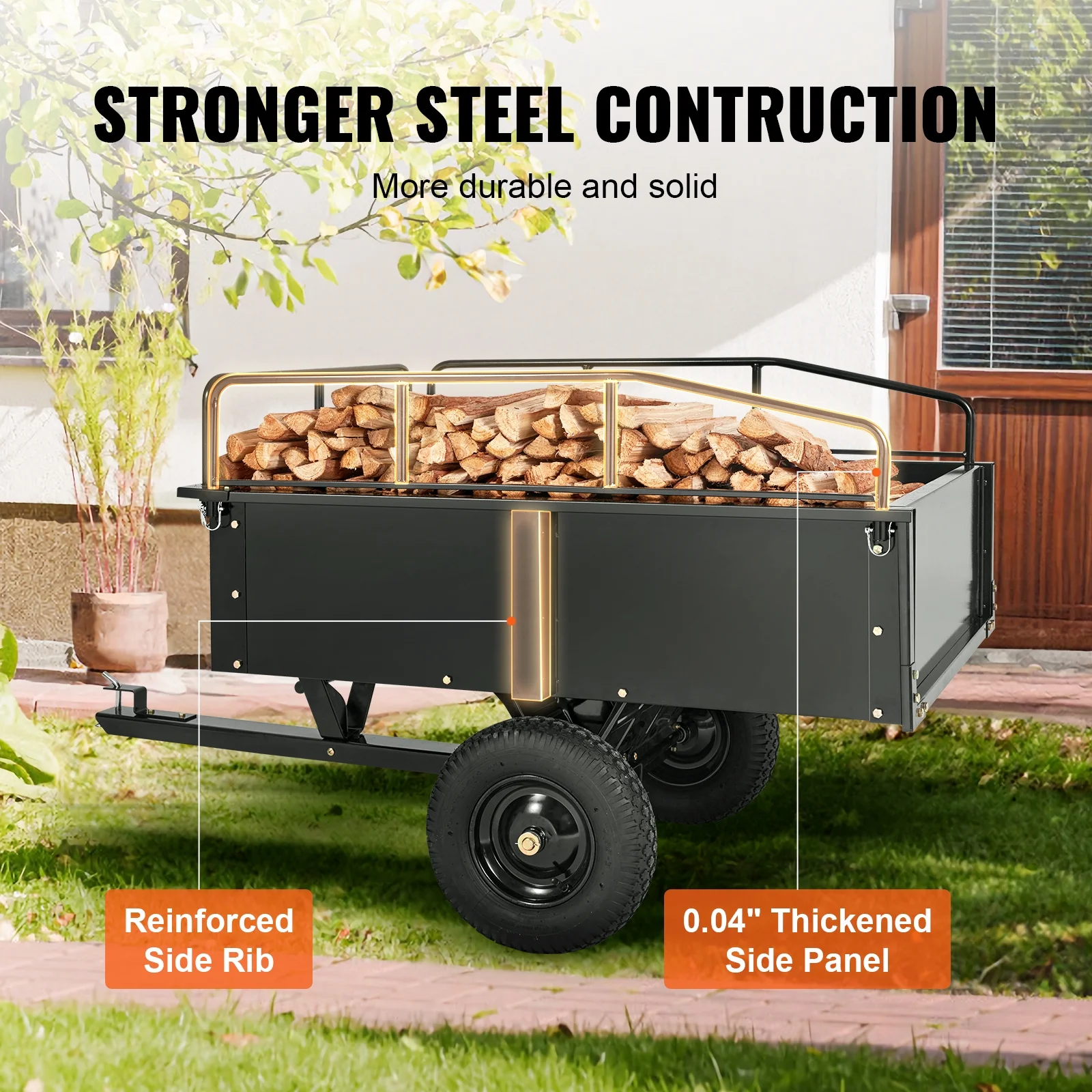 BENTISM Dump Trailer Tow Behind Dump Cart, 750 lb 15 Cu. Ft, Steel Construction Garden Utility Trailer with Removable Sides