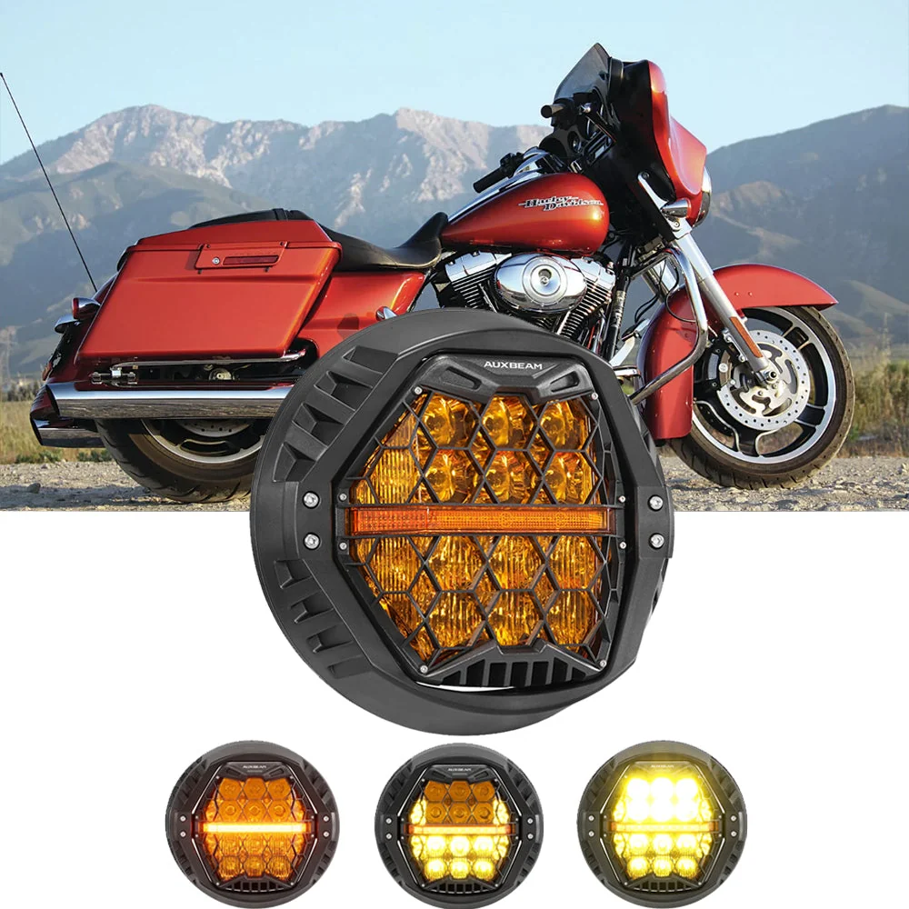 7 Inch 120W DOT Motorcycle LED Headlight Assembly with Amber DRL & Honeycomb Design (Hi/Lo Beam) for 2010-2011 Street Glide Trike FLHXXX