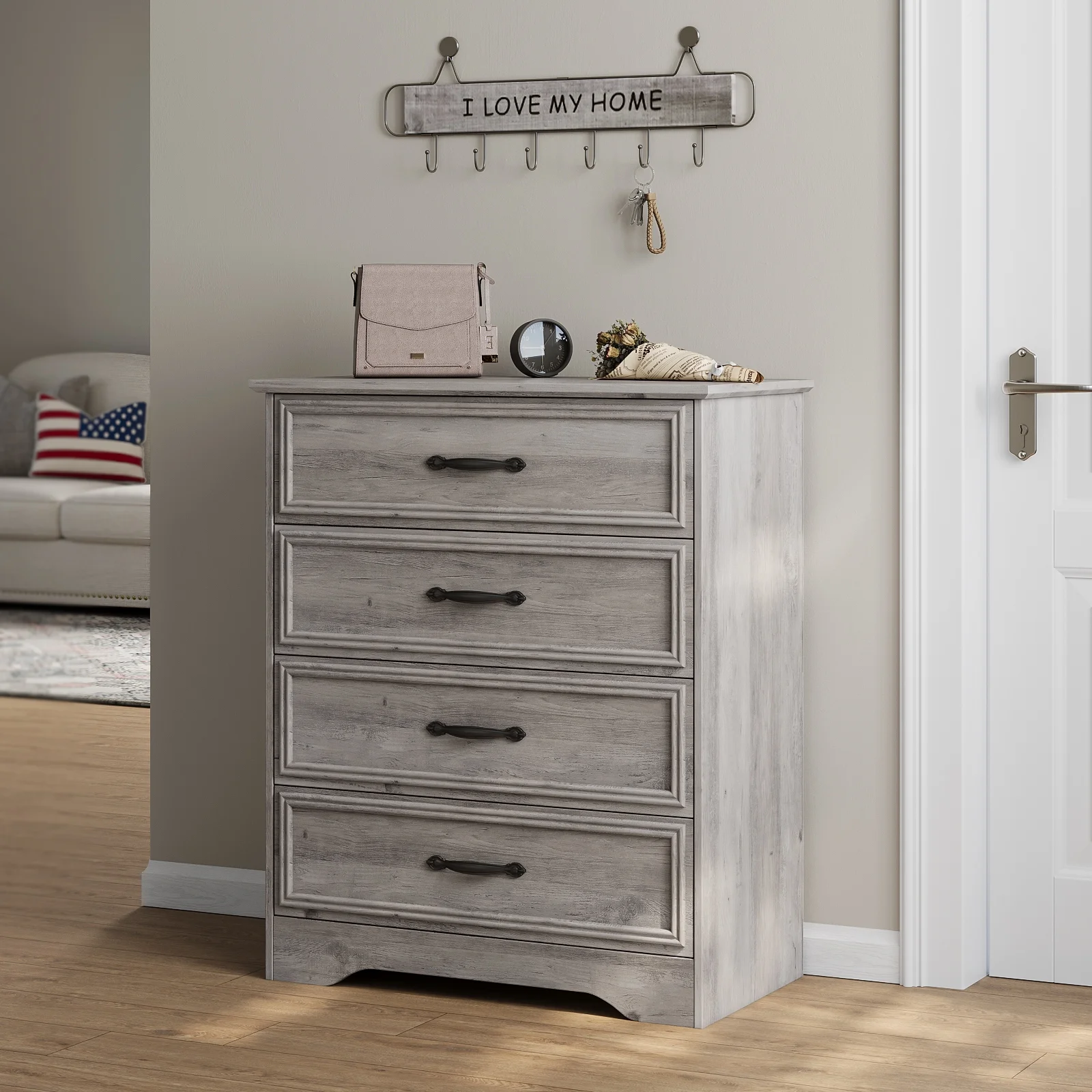 4 Drawer Dressers for Bedroom, Modern Wood Chest of Drawers Storage Cabinet for Living Room, Hallway, Gray(Gray) - Image 5