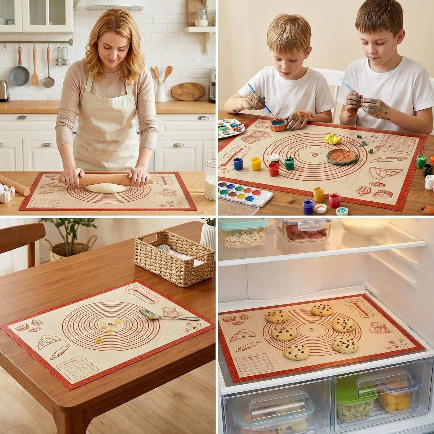 Silicone Baking Pastry Dough Mat - 28x20Inch Extra Large Cookie Bread Rolling Mats Sheet, Nonstick Kitchen Counter Kneading Board, Thick Reusable Pie Cookies Pizza Fondant Making Mat with Measurement