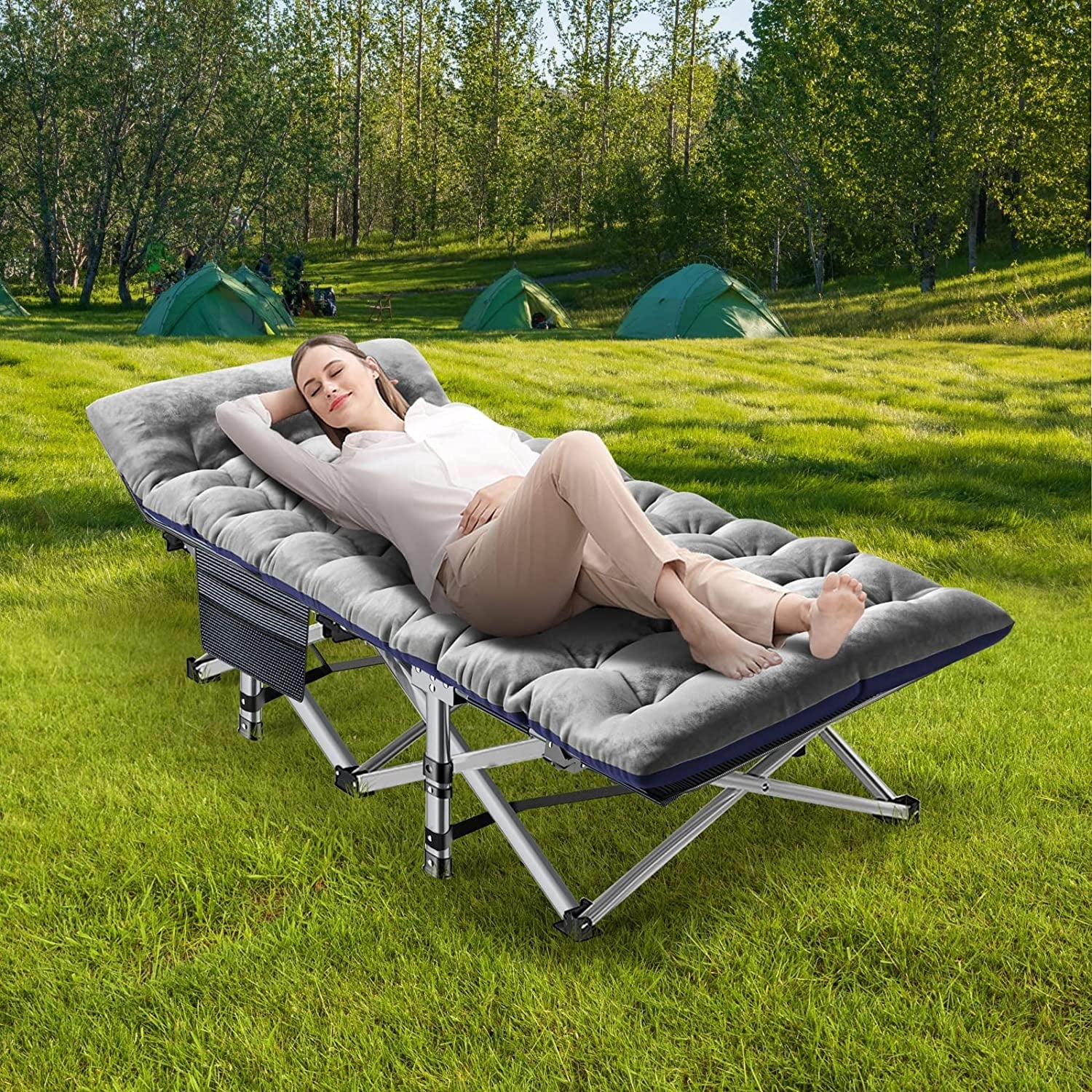 Slsy 2 Pack Folding Bed Cot with 3 3 Inch 2 Sided Mattress, 75"* 28" Folding Camping Cots with Carry Bag, Portable Sleeping Cot Guest Bed Image 9