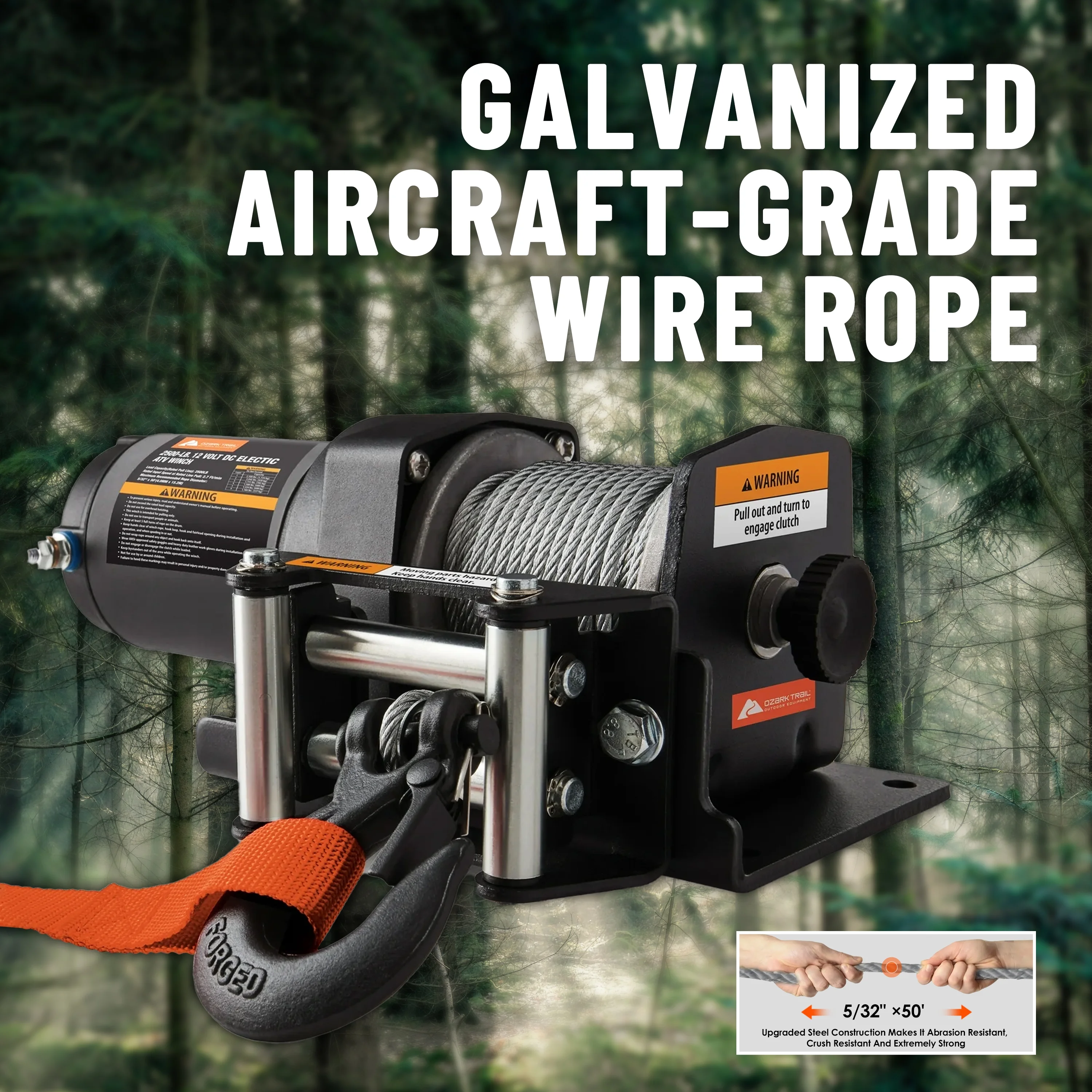 2500 lb 12V DC Electric ATV Winch with 50ft. Steel Rope Mounting Bracket, Black - Image 6