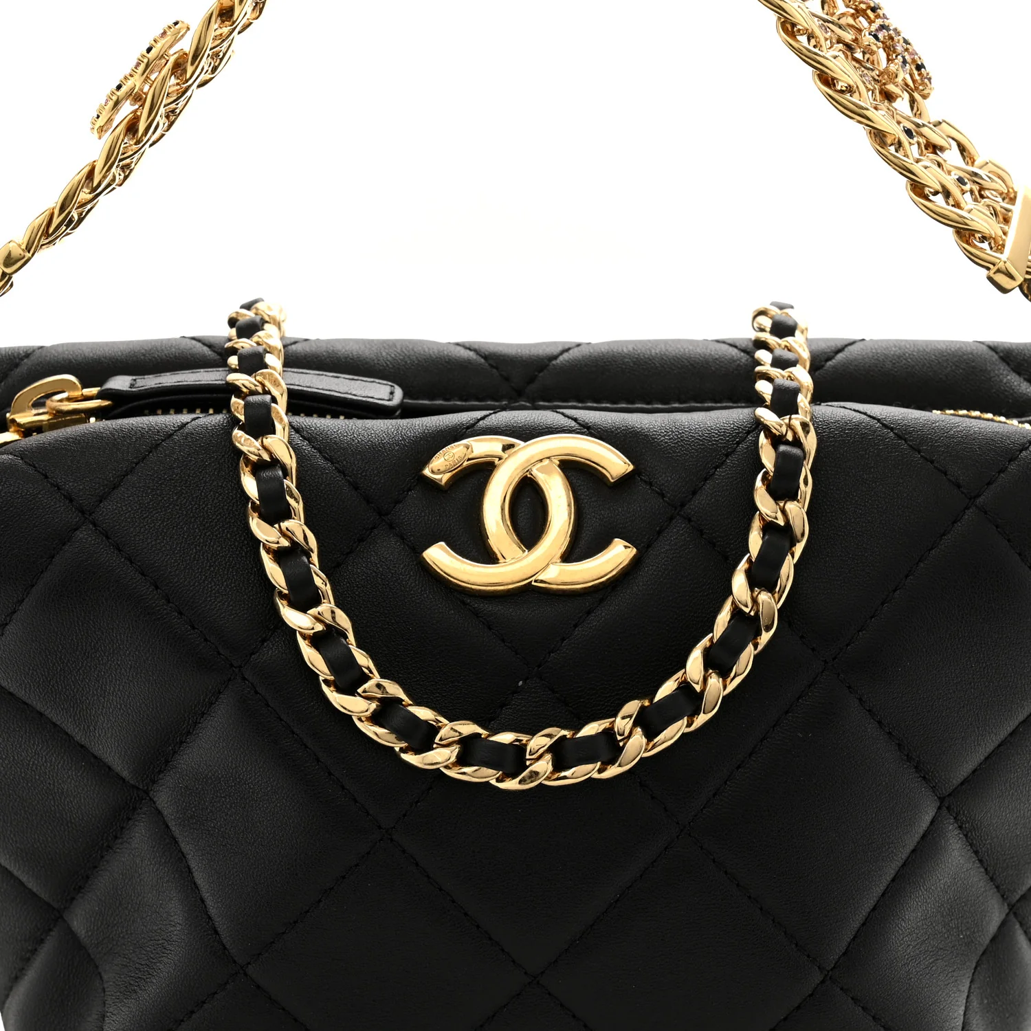 Lambskin Quilted Crystal Small CC Chain Hobo Black