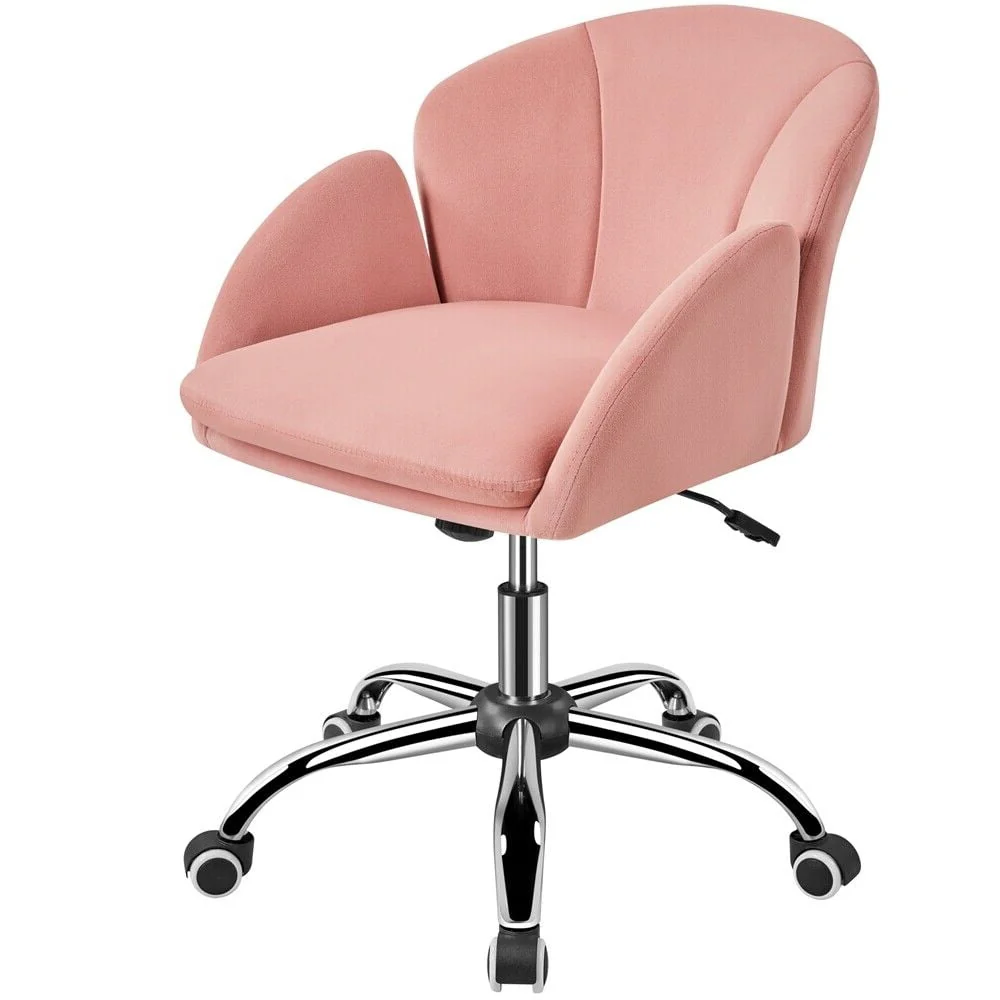 Velvet Desk Chair for Home Office, Makeup Vanity Chair with Armrests for Bedroom Modern, Swivel Rolling Chair(Black) Image 2