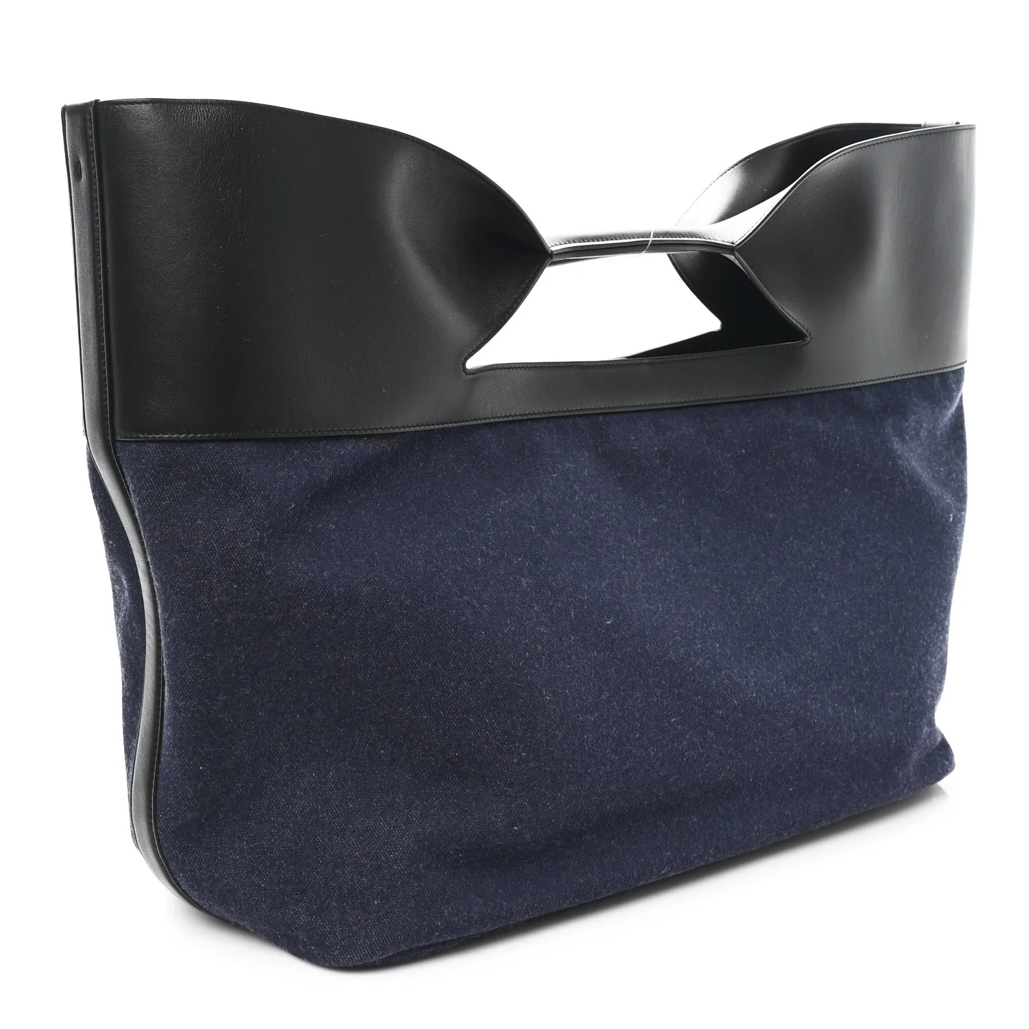 Calfskin Denim Large The Bow Bag Blue Black