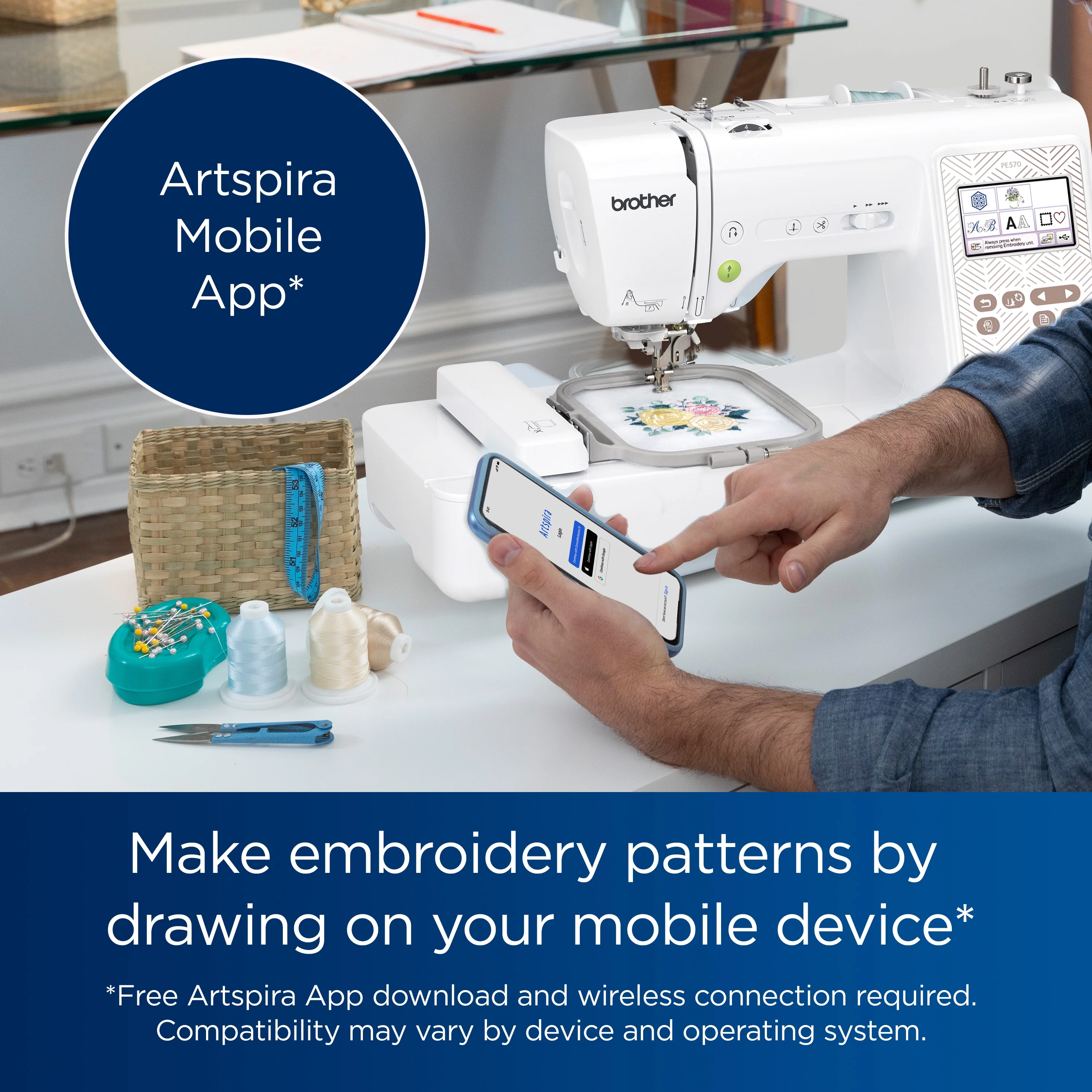 Brother PE570 Embroidery Machine with 135 Built - in Designs, Wireless Connectivity, and Artspira App Integration