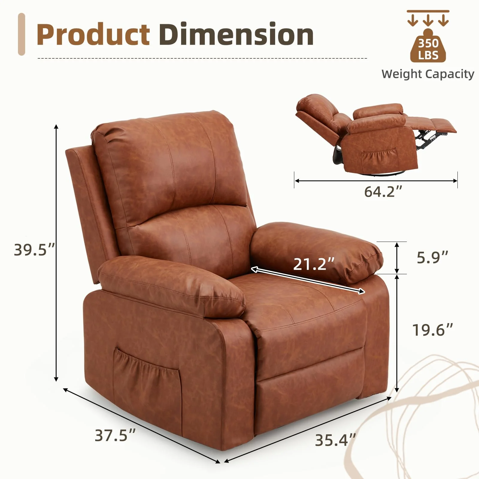 AECOJOY Recliner Chair, 360° Swivel Rocking Chair with Massage and Heat