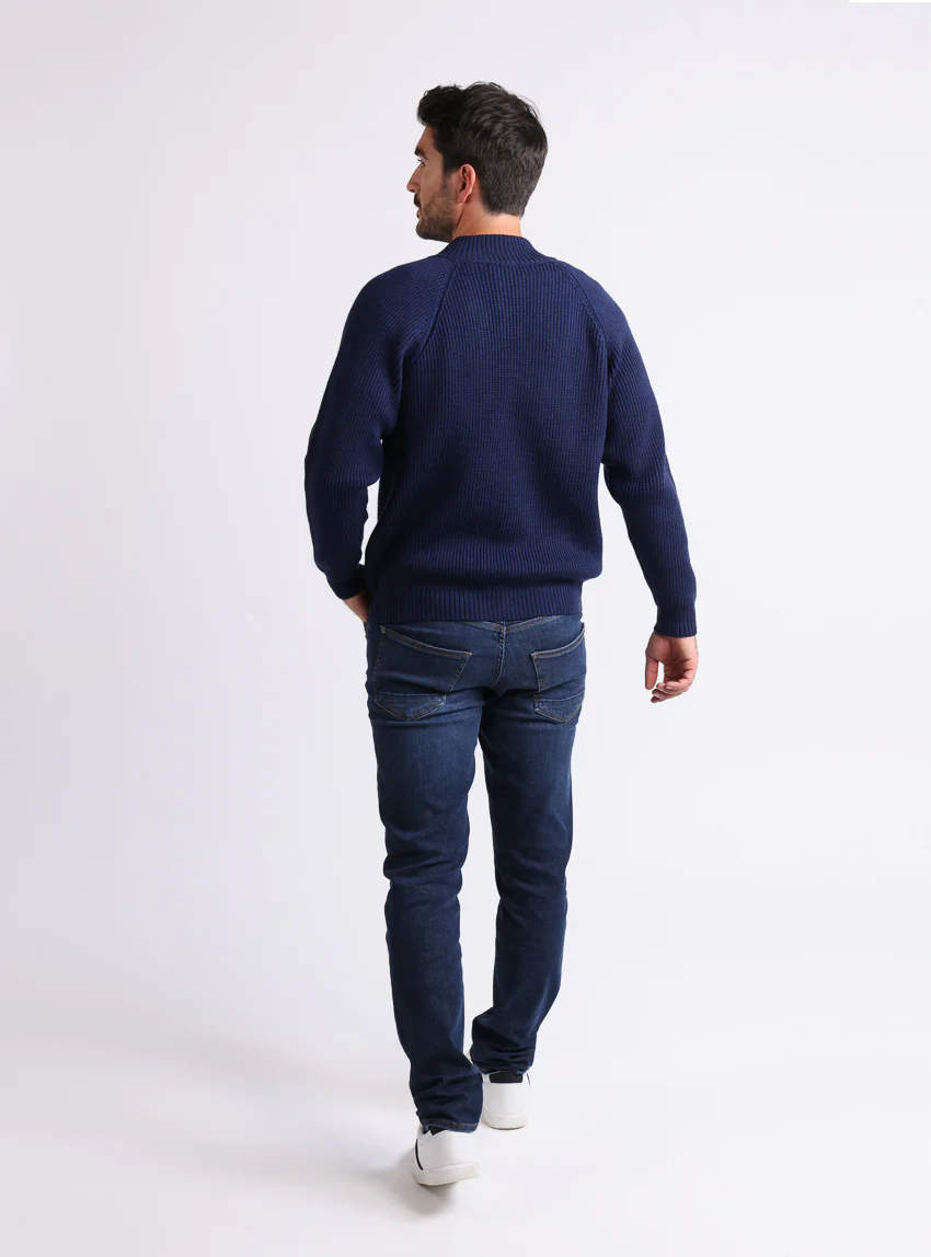 Pull camionneur homme en laine mérinos Bleu Amiral