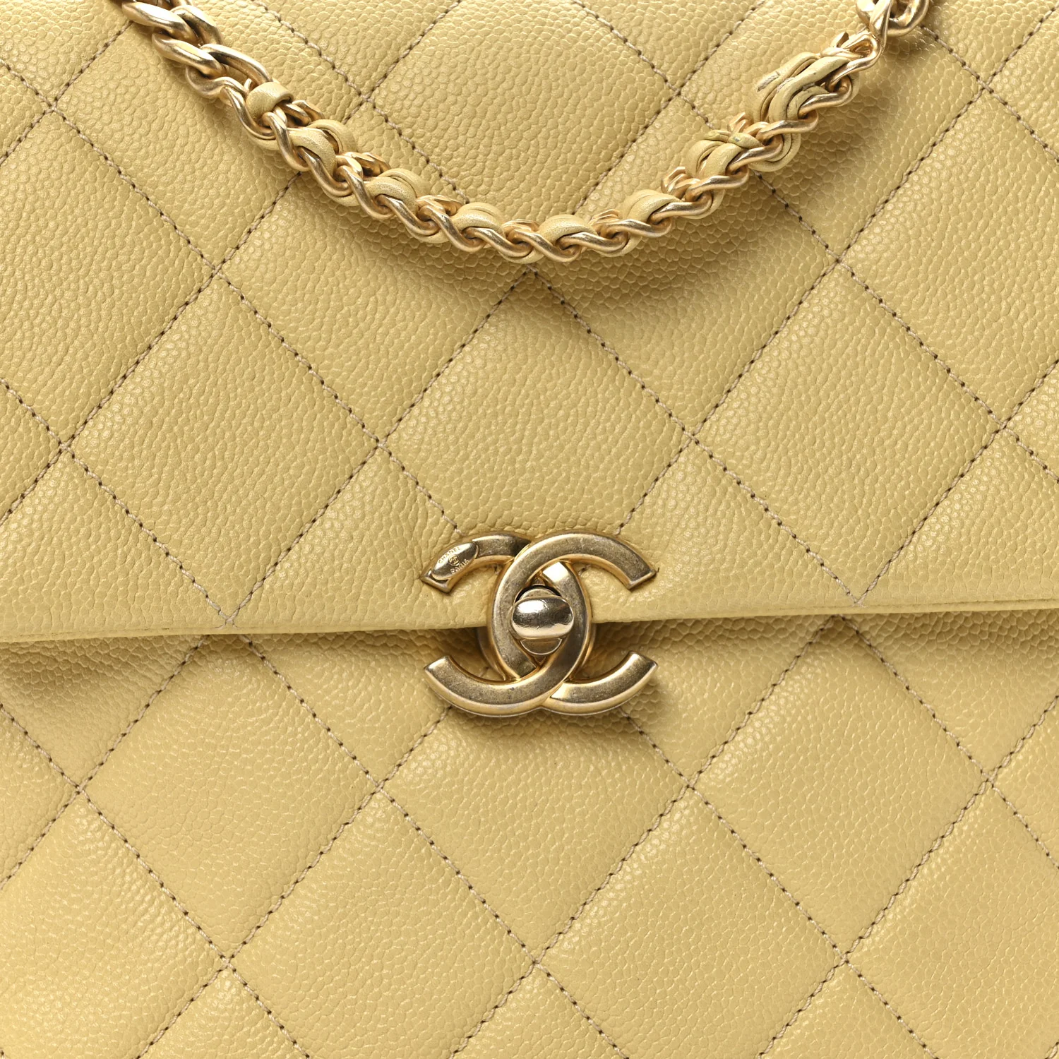 Shiny Caviar Quilted Chain Melody Backpack Yellow
