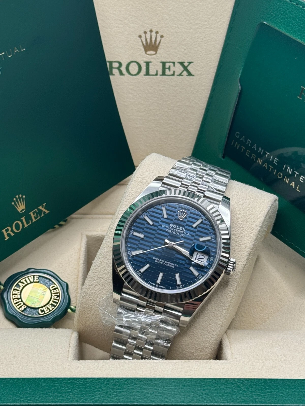 [Super Clone]RLX  Datejust 41mm Blue Fluted Motif Index Dial Jubilee Bracelet Watch - 126334