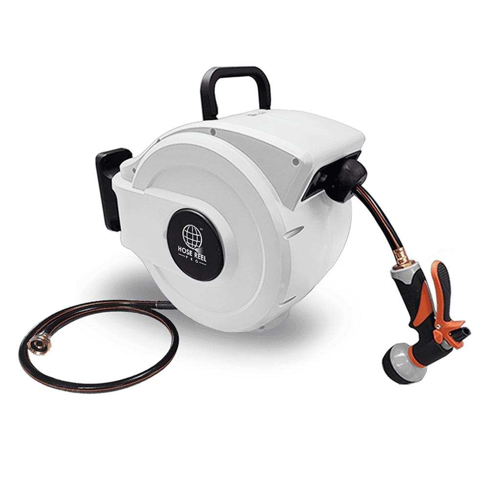 Hose Reel Pro 50ft Retractable Garden Hose Reel in White