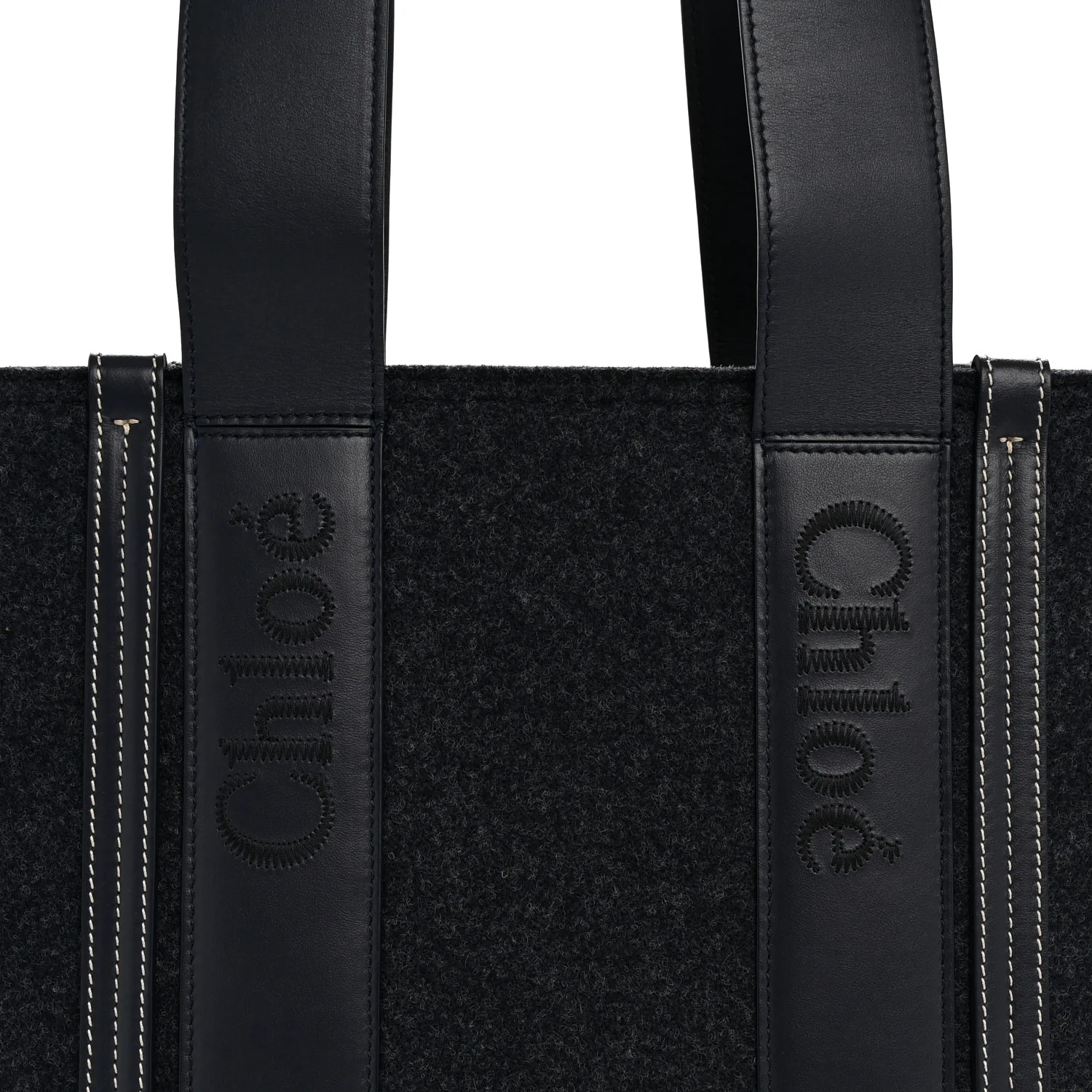 Felt Shiny Calfskin Medium Woody Ribbon Tote Obscure Navy