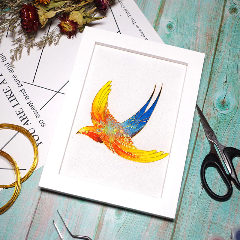 Swallow,Beginner Cloisonné Enamel DIY Kit, with Tutorial& All Tools
