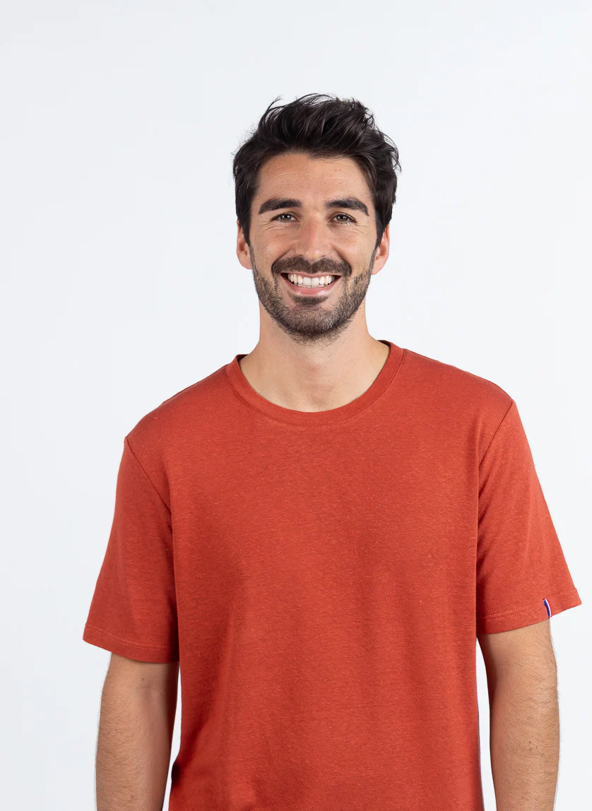 Tee-shirt homme en lin orange terracotta