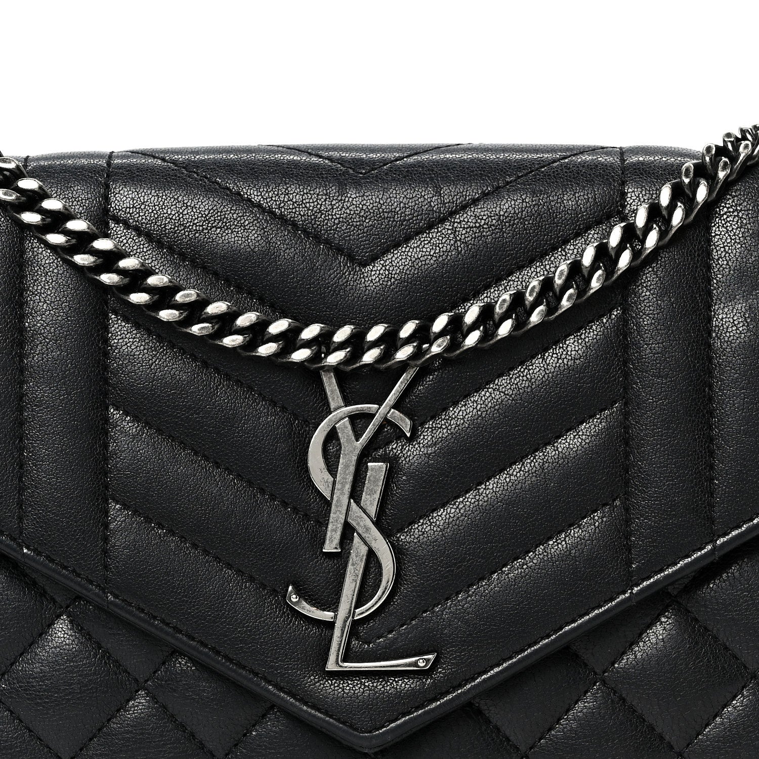 Sheepskin Tri-Quilt Monogram Envelope Chain Wallet Black