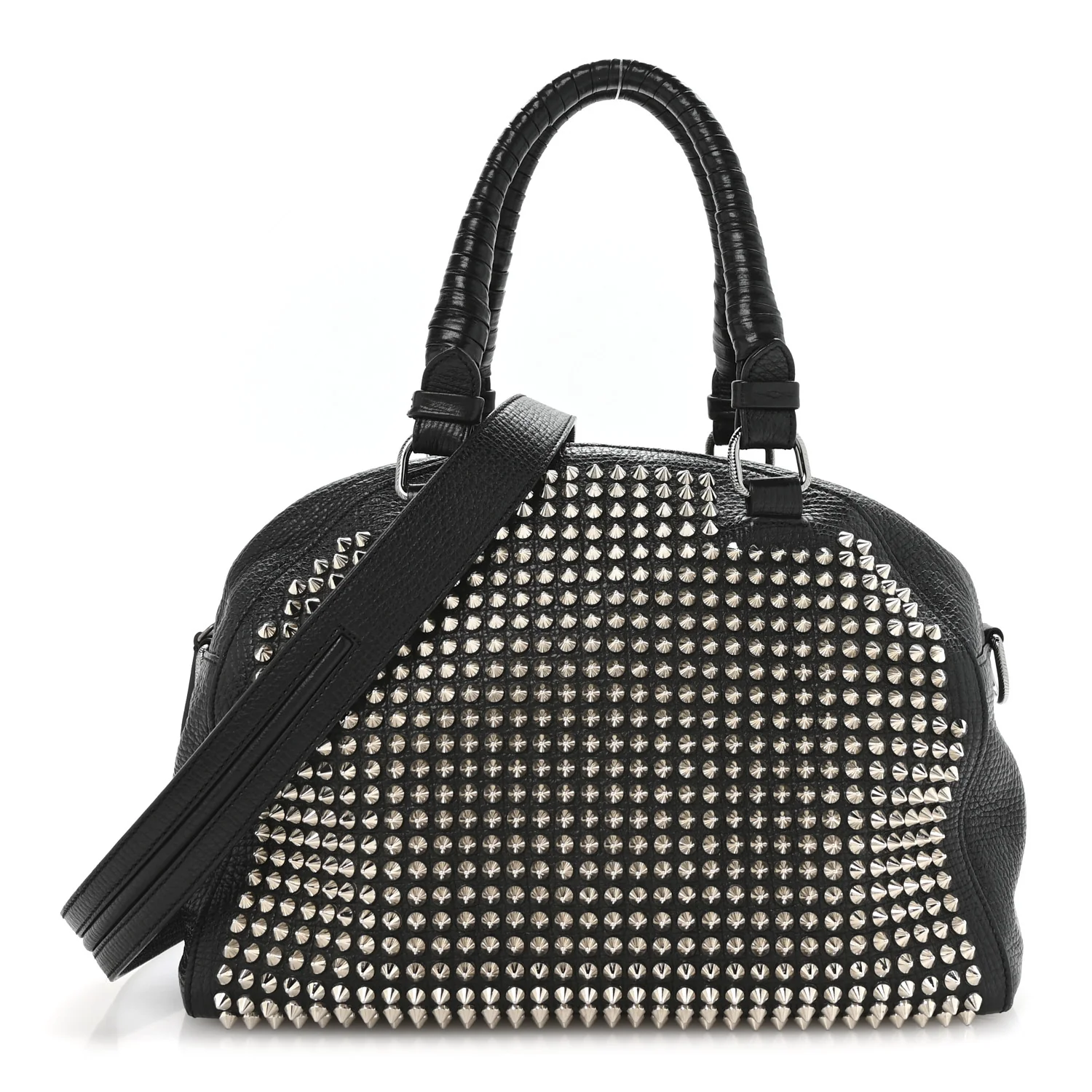 Grained Calfskin Studded Panettone Bowling Bag Black