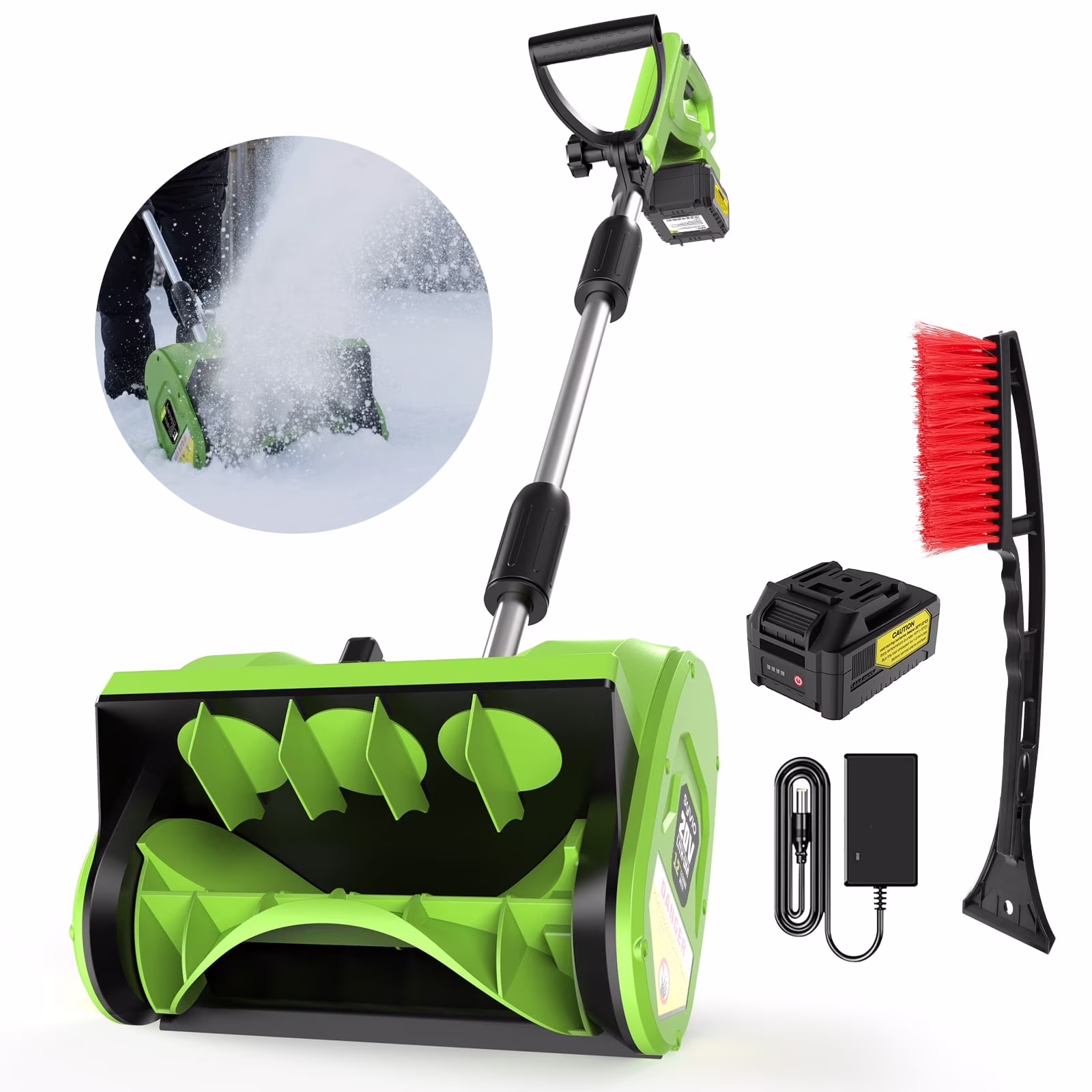 Cordless Snow Shovel, 24V | 12-Inch | 4-Ah Cordless Snow Blower, Battery Snow Blower with Directional Plate Adjustable Front Handle (4-Ah Battery Quick Charger Included)(12")