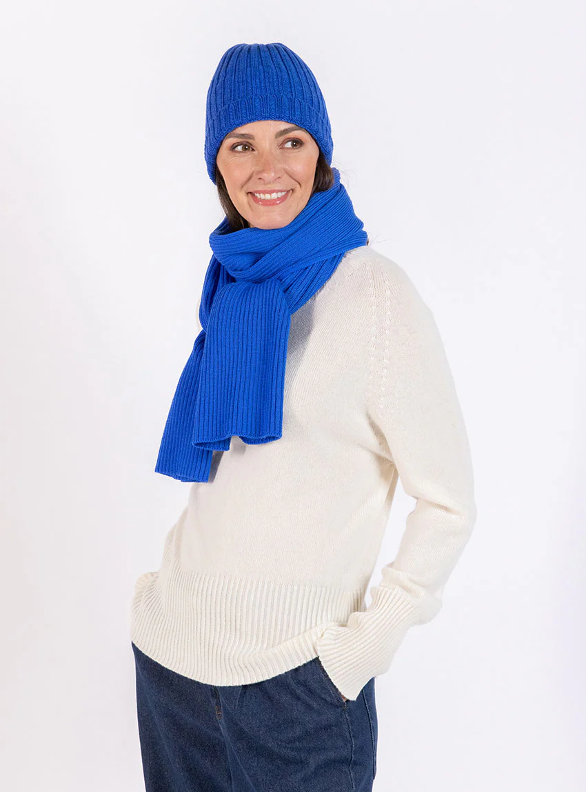 Bonnet femme en laine mérinos bleu