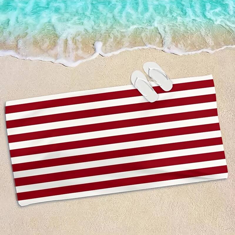 1pc "Summer Essential!" Classic Red and White Striped Beach Towel, Summer Beach Towel, Rectangular Towel, Quick-drying and Absorbent, Suitable for Outdoor Travel, Children