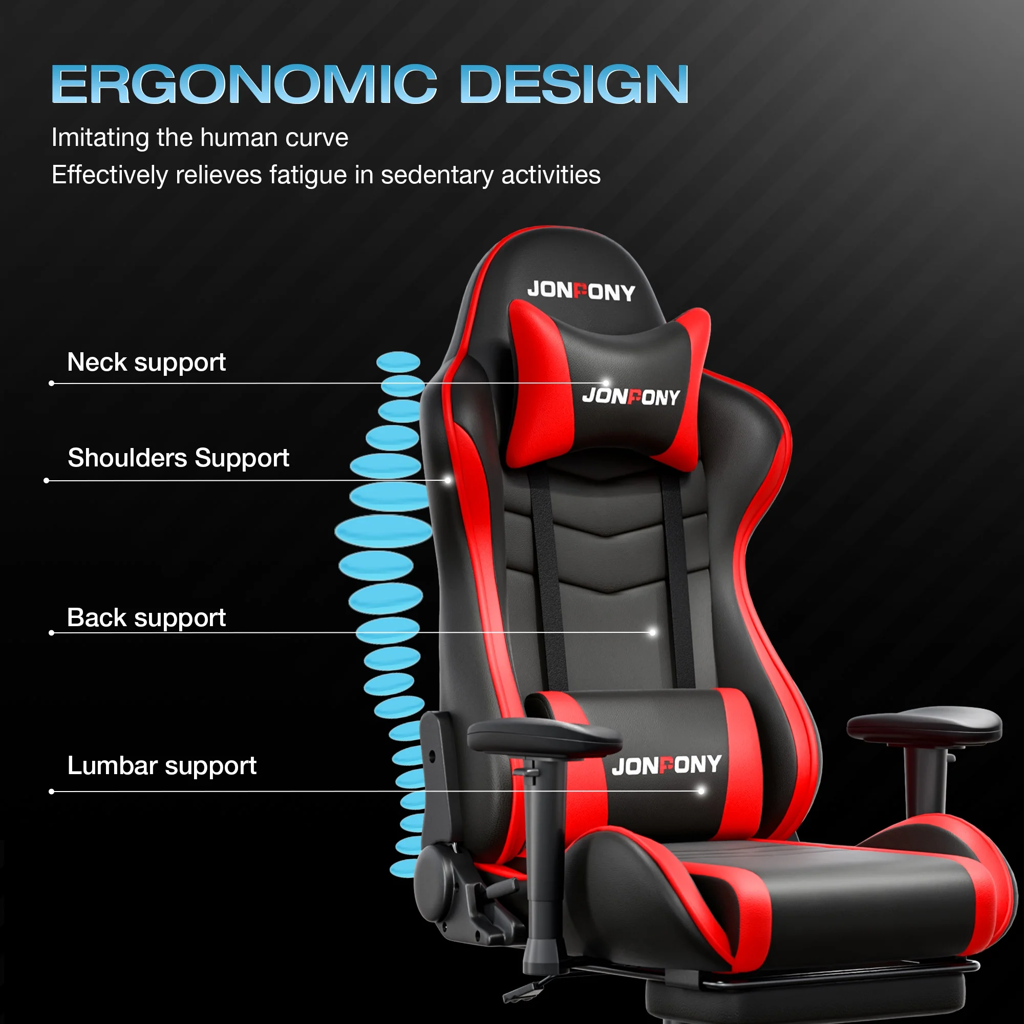 Big and Tall 500LBS Gaming Chair, Ergonomic Design, Gamer Chair PU Leather with Footrest and Lumbar Support, High Back Office Chair Support 8 Hours Long Sitting, Computer Chair,Red(Red) - Image 6