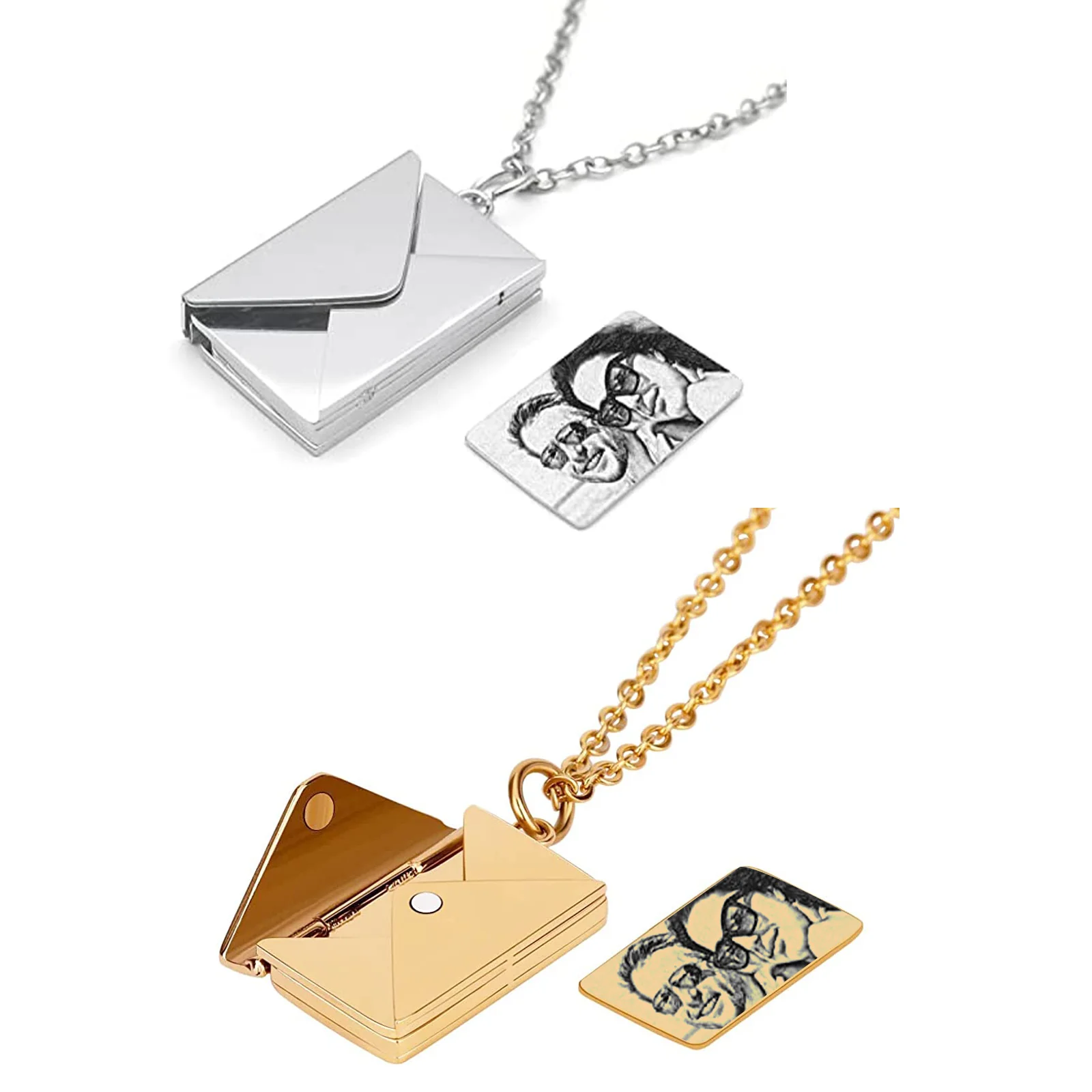 Collier enveloppe pour couple (2 pièces) or et argent