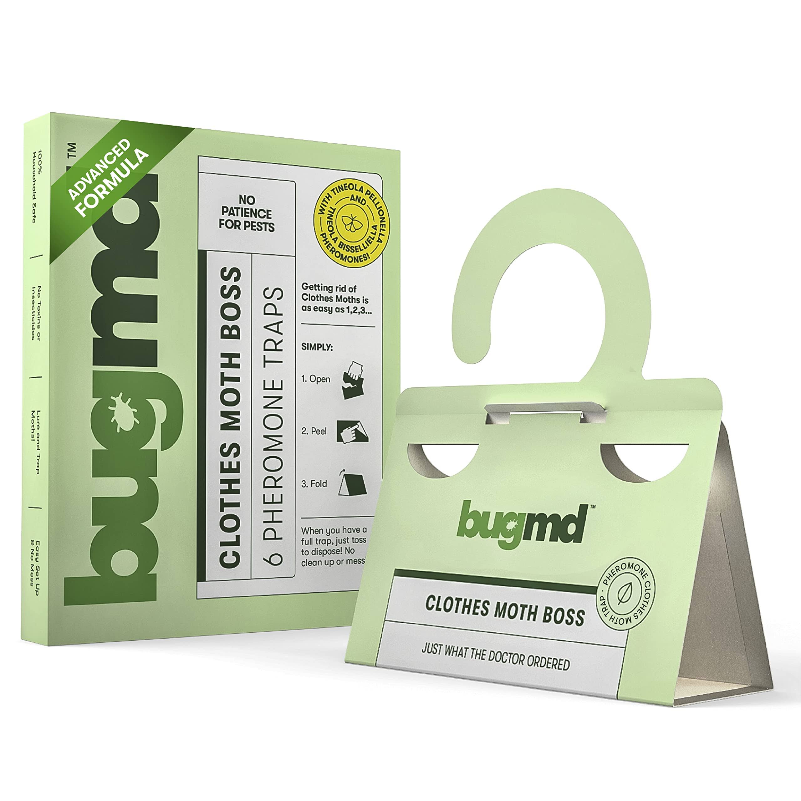 BugMD Clothes Moth Boss Traps - Sticky Glue Bug Repellent Pheromone Attractor for Closets Wardrobes Cabinet Drawers, Moth Balls