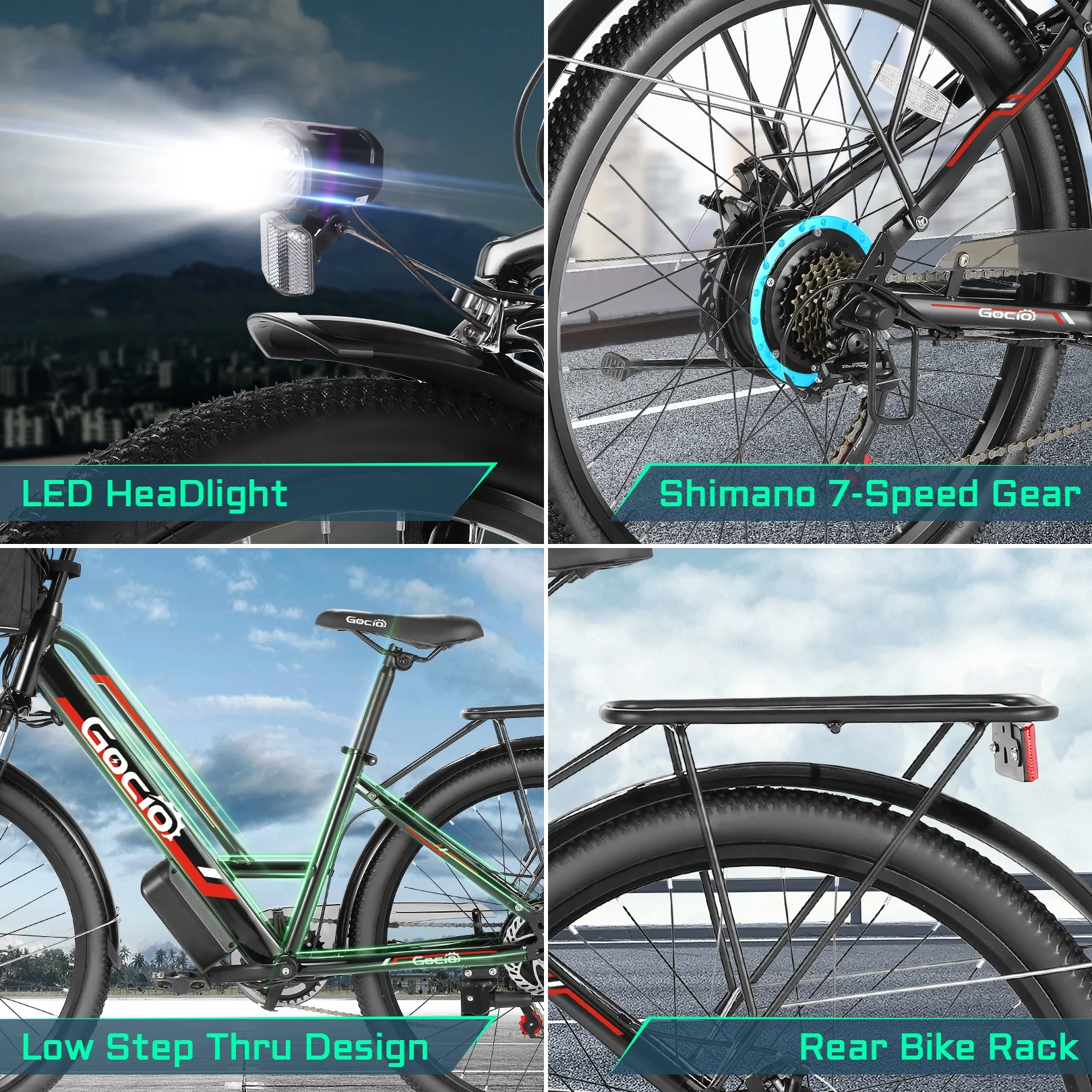 26" Electric Bike for Adults, 500W Electric Cruiser Bike, 48V/7.8Ah Removable Battery, 7 Speed, City Commuting E-bike, UL2849(Red) - Image 9