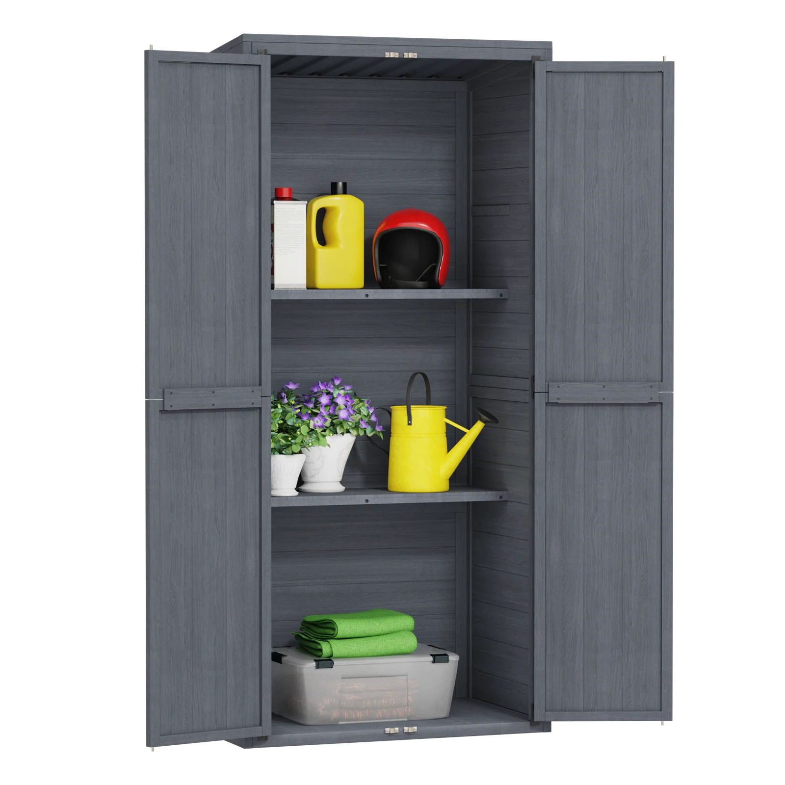 AECOJOY Outdoor Wooden Storage Cabinet Weatherproof, Garden Vertical Storage Shed with 3 Adjustable Shelves