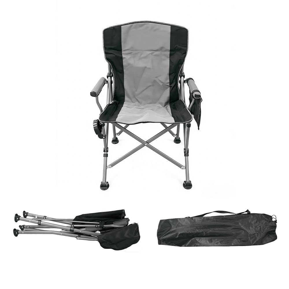 Easy Folding High-Back Portable Camping Chair Sturdy Steel Frame with Cup Holder Metal Garden Chair