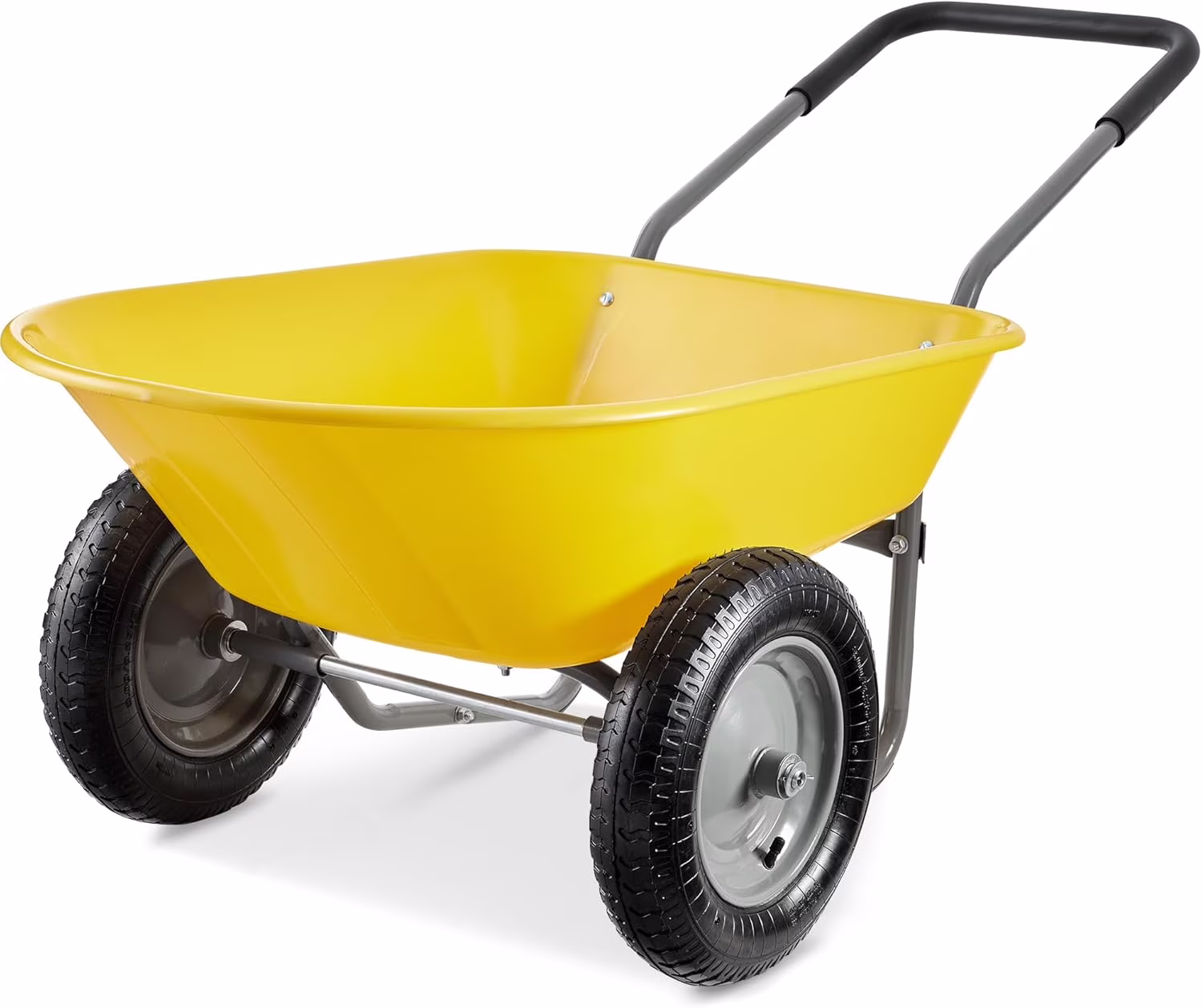 SAZYY Heavy-Duty Dual-Wheel Home Utility Yard Wheelbarrow & Garden Cart with Built-in Stand �C Versatile Solution for Lawn Care, Gardening & Construction Tasks, Gray