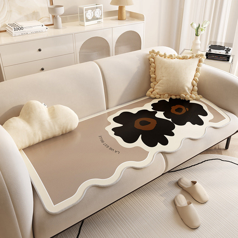 Housse de canapé antidérapante en soie glacée à motif floral, anti-rayures, tapis pour animaux de compagnie