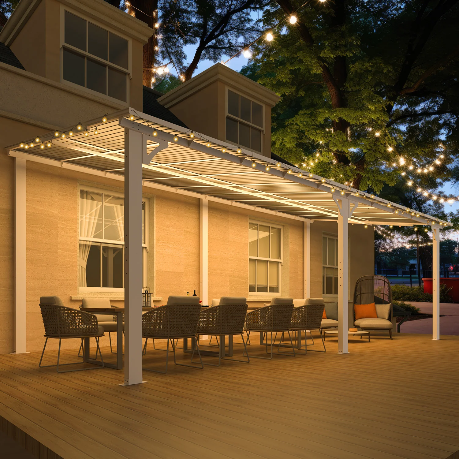 AECOJOY 20'x10' Wall Mounted Gazebos Pergola, White