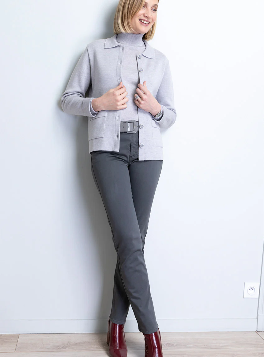 Pantalon femme en coton gris bronze
