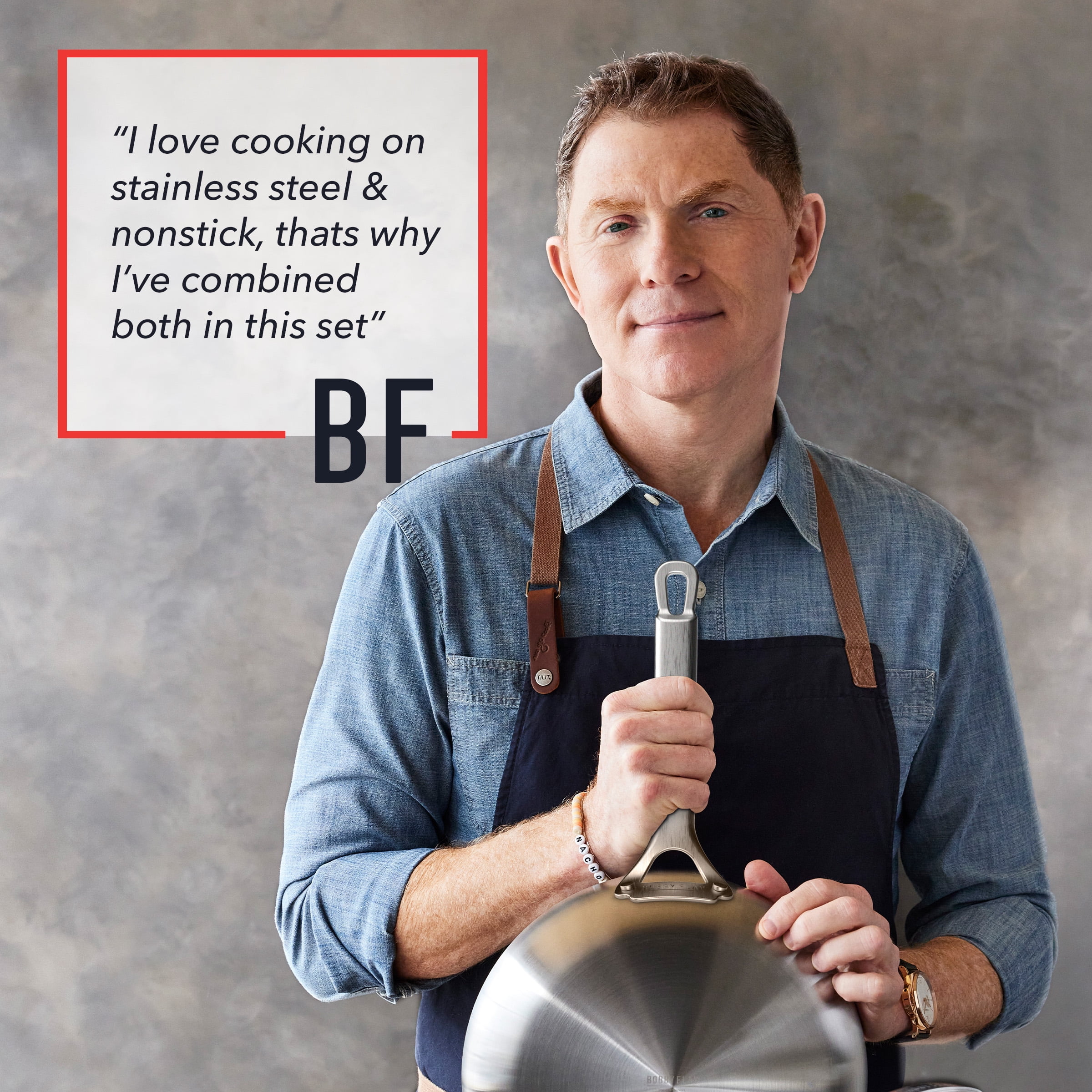 Greenpan Bobby Flay 10 - Piece Stainless Steel Cookware Set, Ceramic Nonstick Fry Pans, Dishwasher Safe